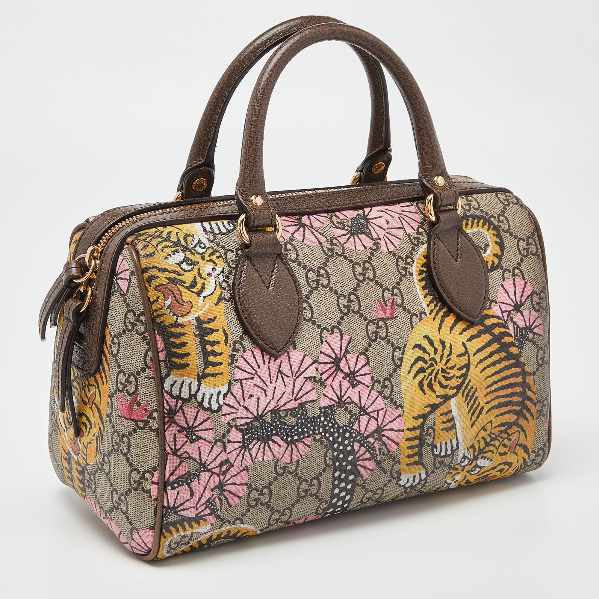 Gucci Multicolor Bengal Tiger GG Supreme Canvas And Leather Small Boston Bag