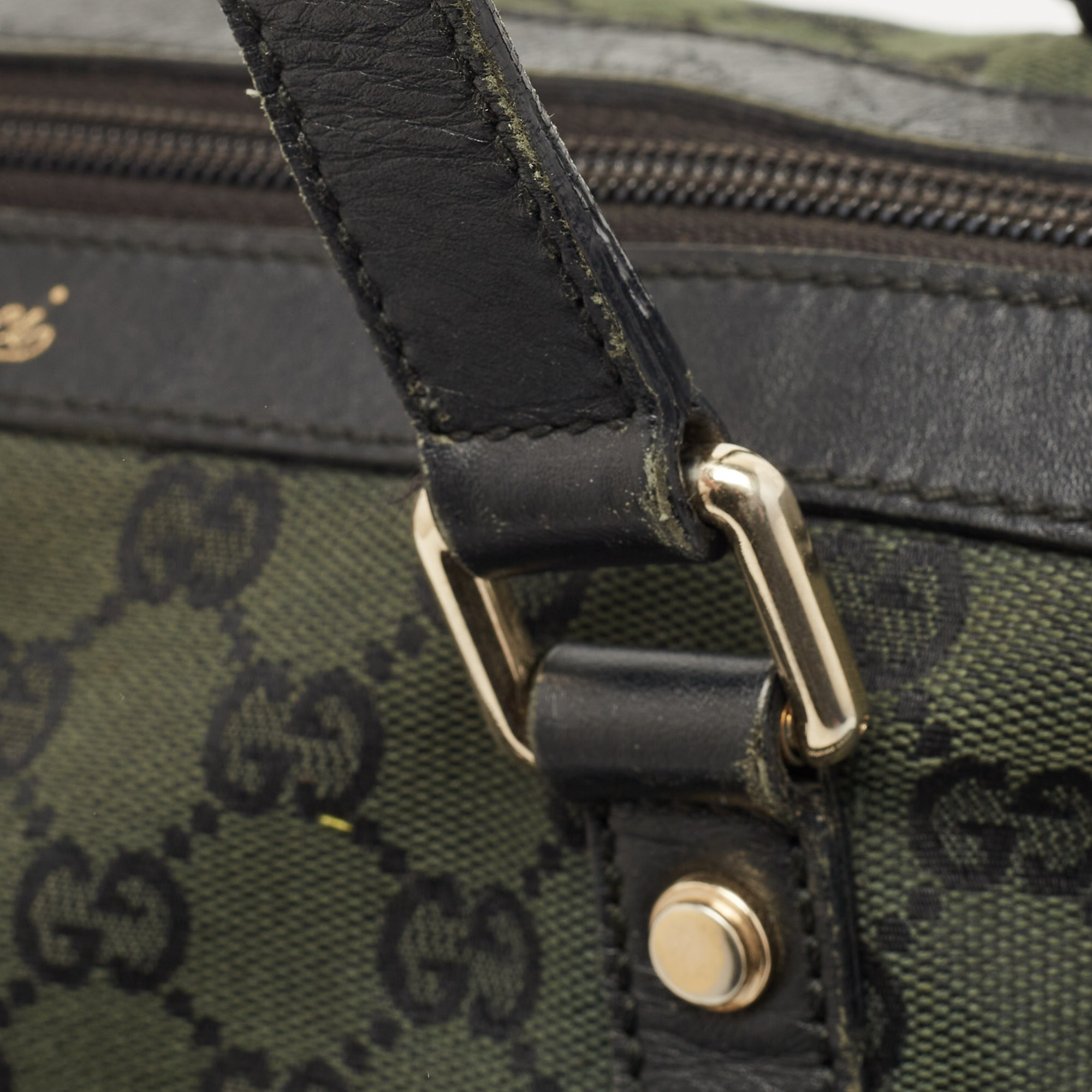 Gucci Black/Green GG Canvas And Leather Canvas Medium Abbey Tote