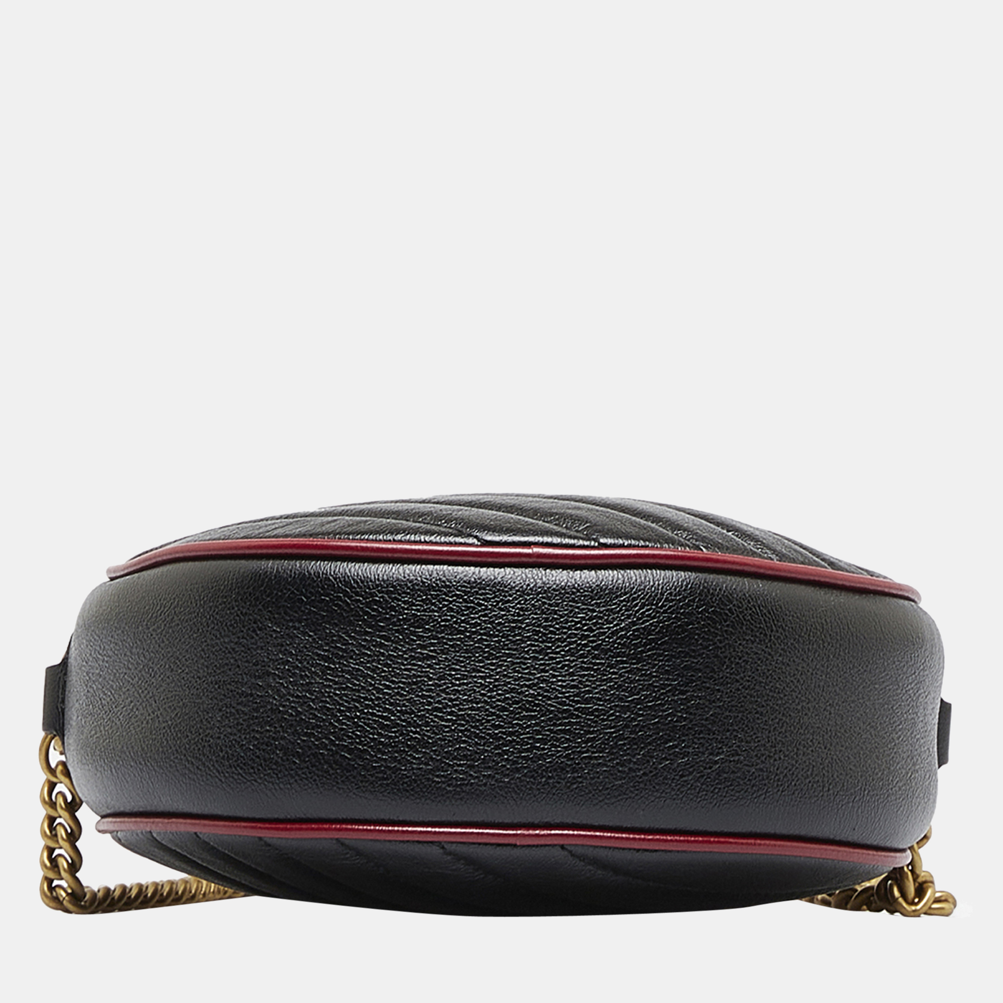 Gucci Black,Red Mini Torchon GG Marmont Round Crossbody Bag