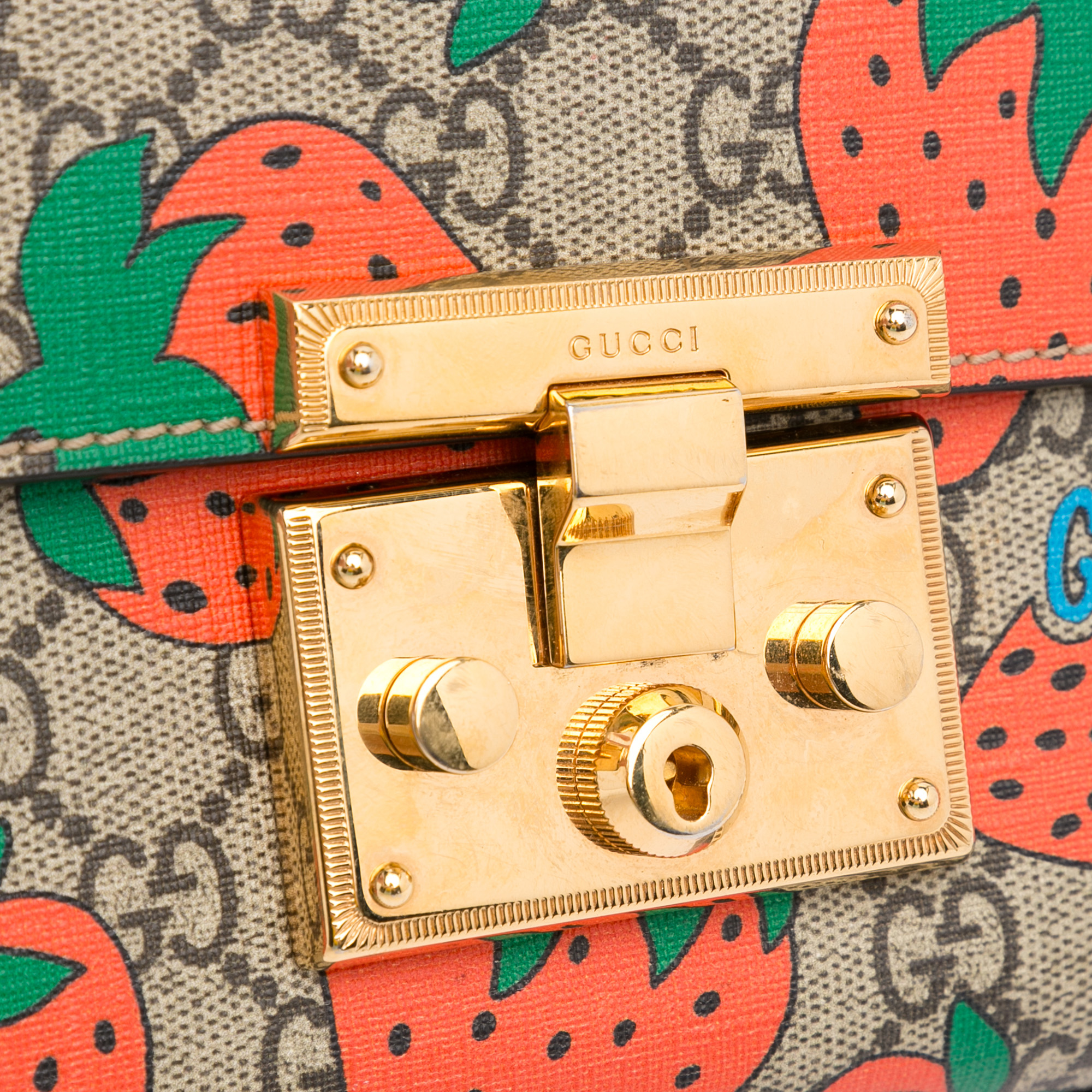 Gucci Muticolour GG Supreme Strawberry Padlock Crossbody Bag