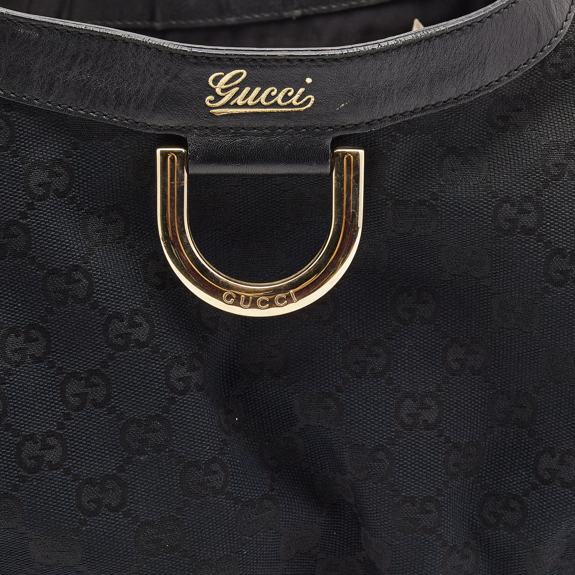 Gucci Black GG Canvas And Leather Large Abbey D Ring Shoulder Bag