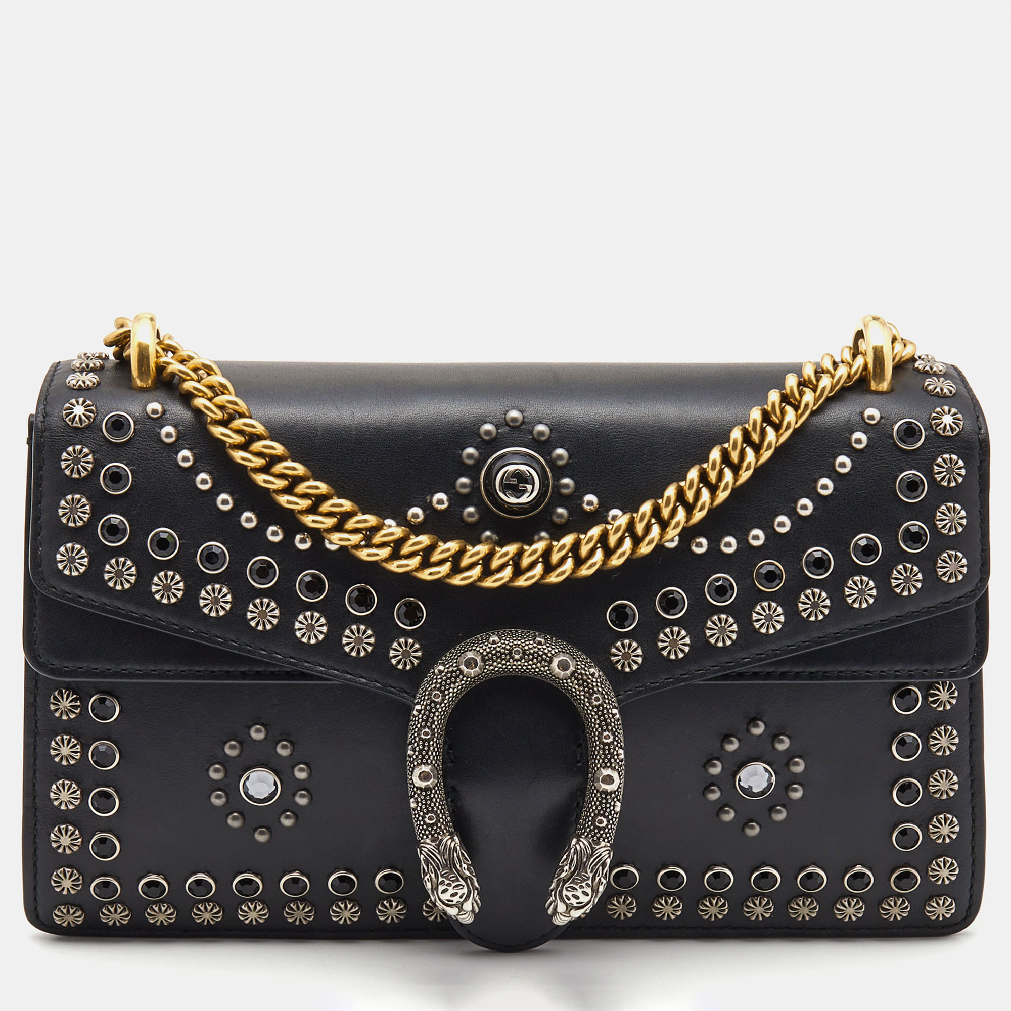 Gucci Black Leather Small Strass Studded Dionysus Shoulder Bag