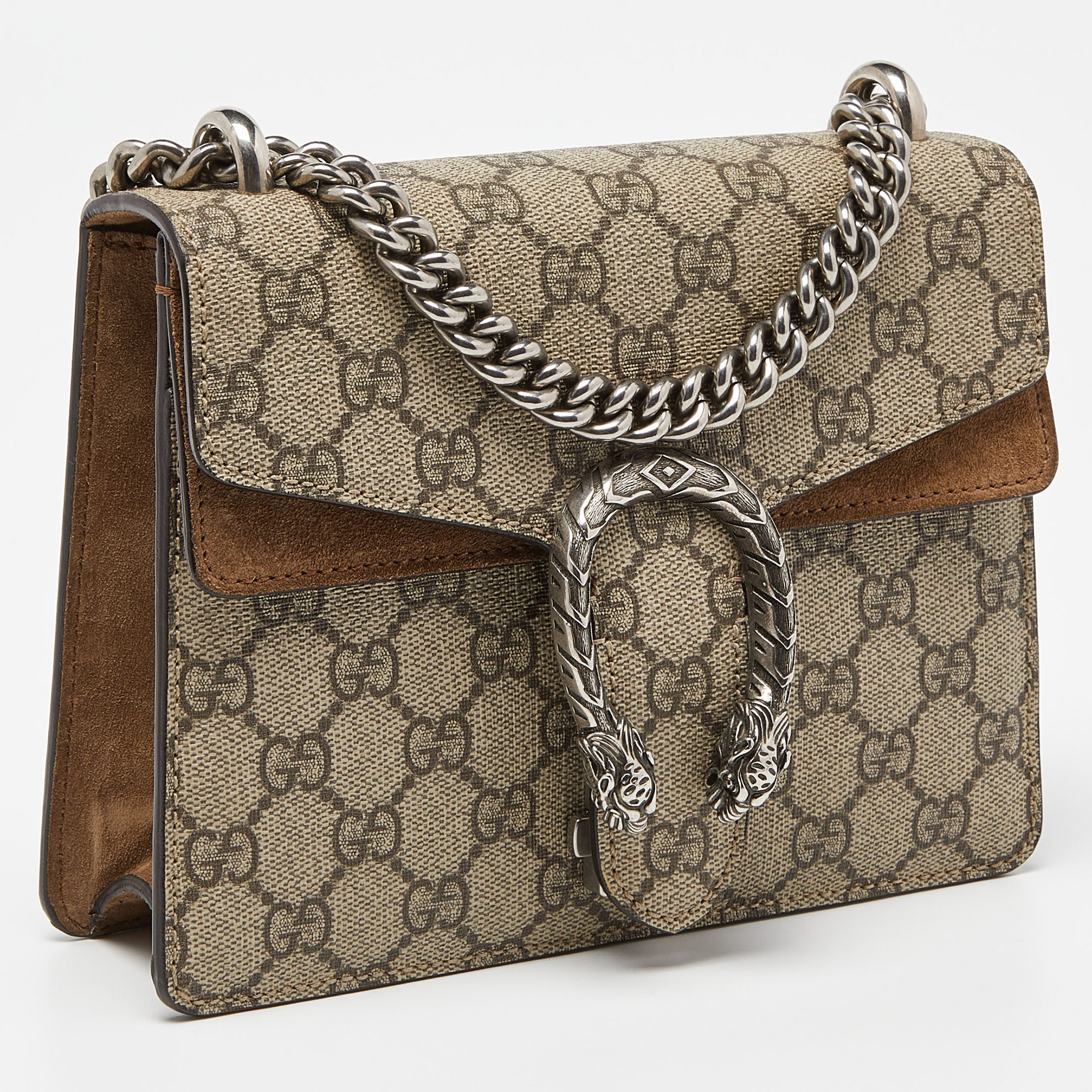 Gucci Beige GG Supreme Canvas And Suede Mini Dionysus Shoulder Bag
