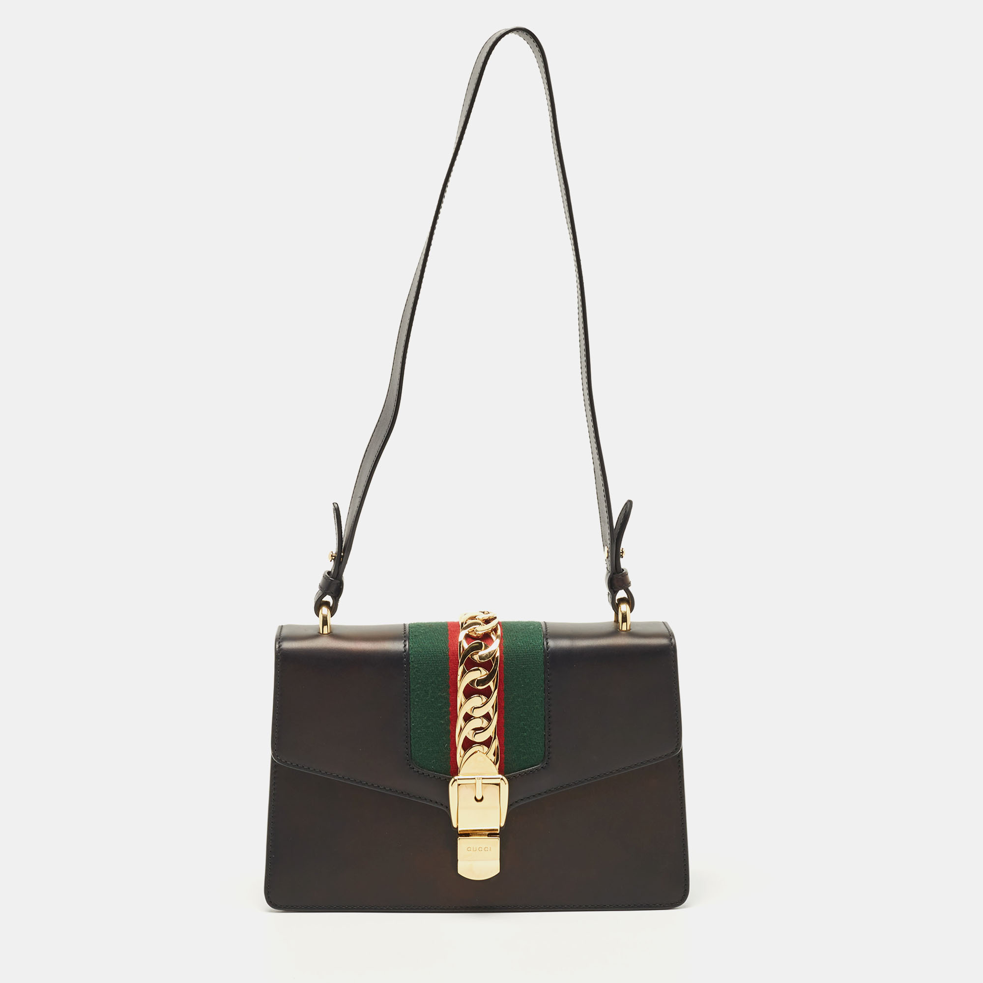 Gucci Black Leather Small Sylvie Web Shoulder Bag