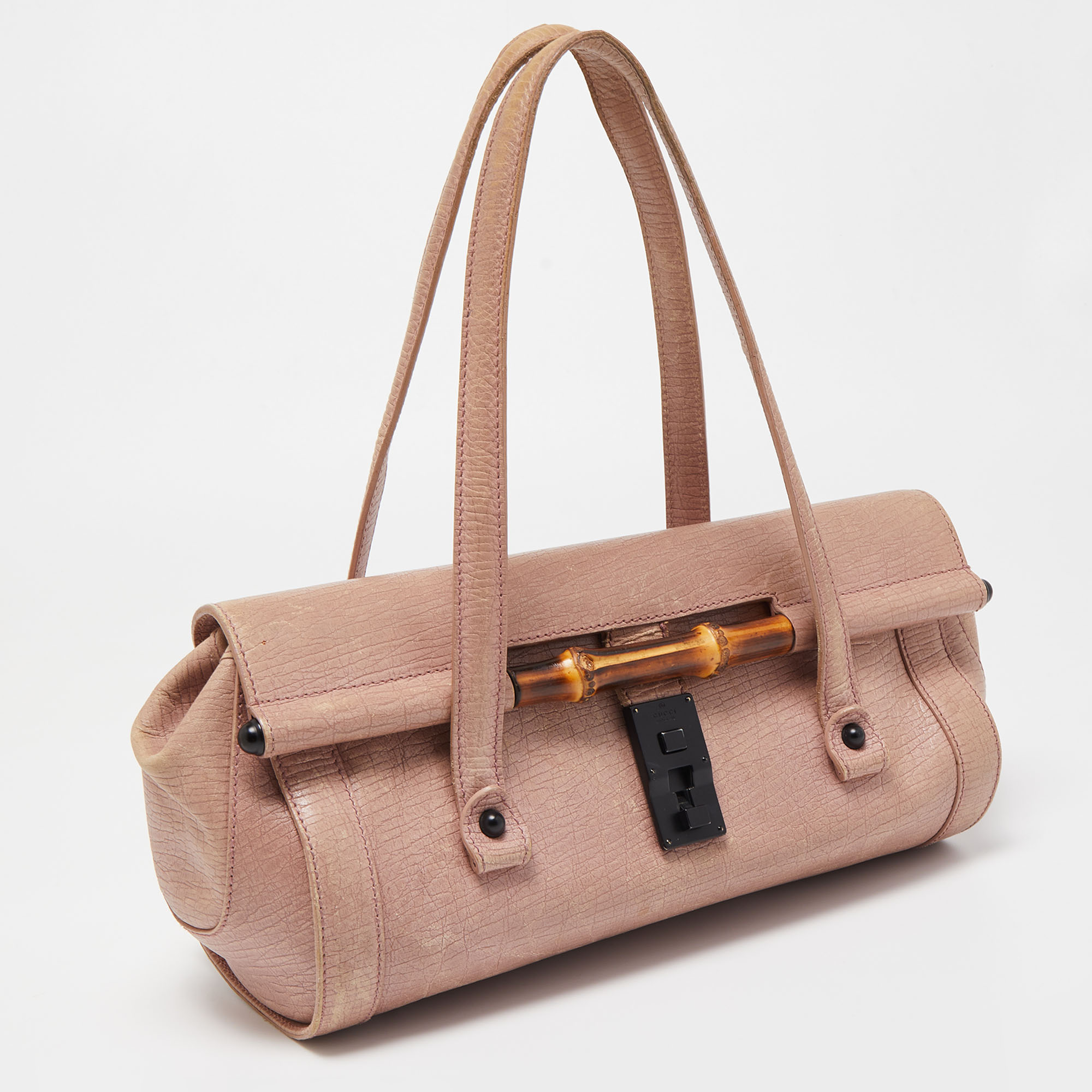 Gucci Lilac Leather Bamboo Bullet Satchel