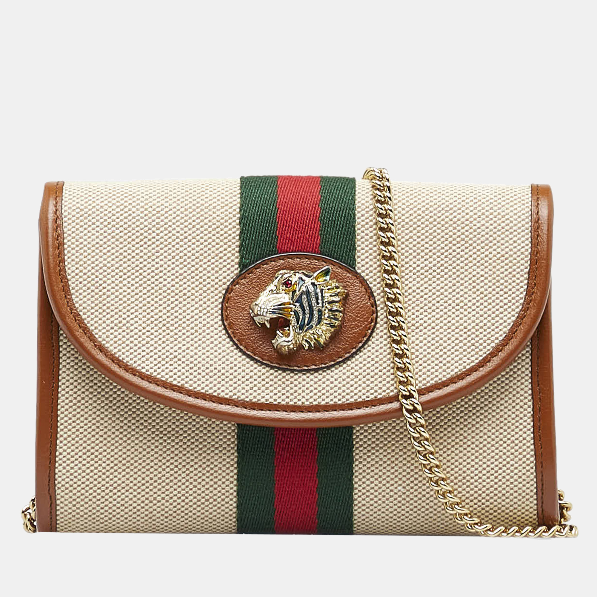 Gucci Beige Mini Rajah Web Chain Crossbody Bag