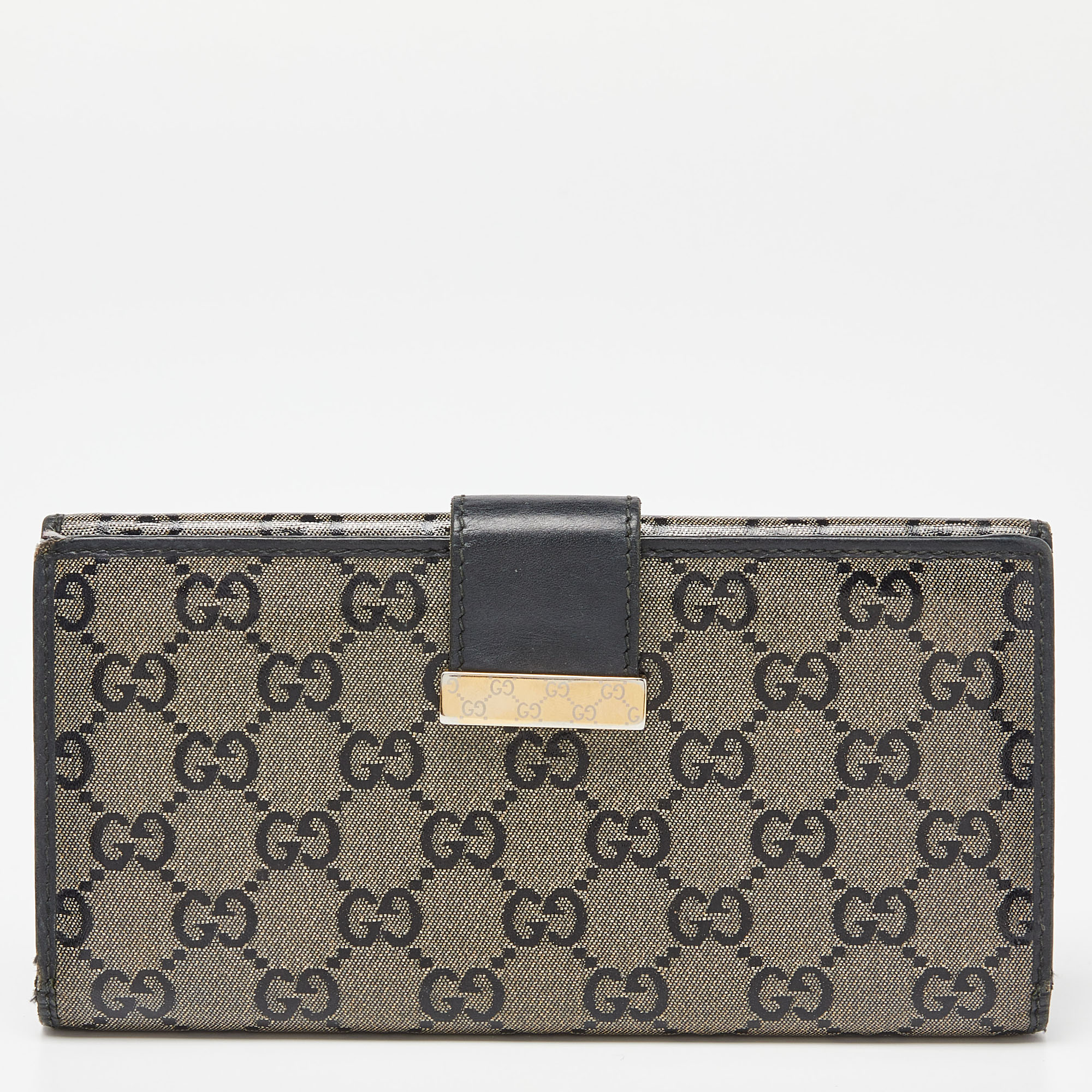 Gucci Beige/Black GG Crystal Canvas And Leather Continental Wallet