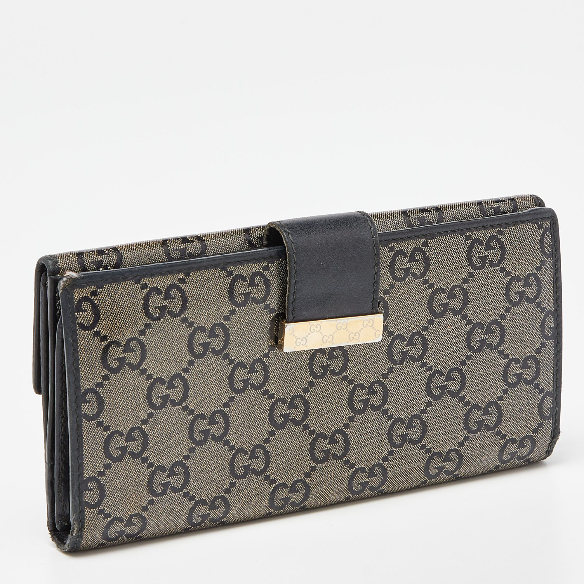 Gucci Beige/Black GG Crystal Canvas And Leather Continental Wallet