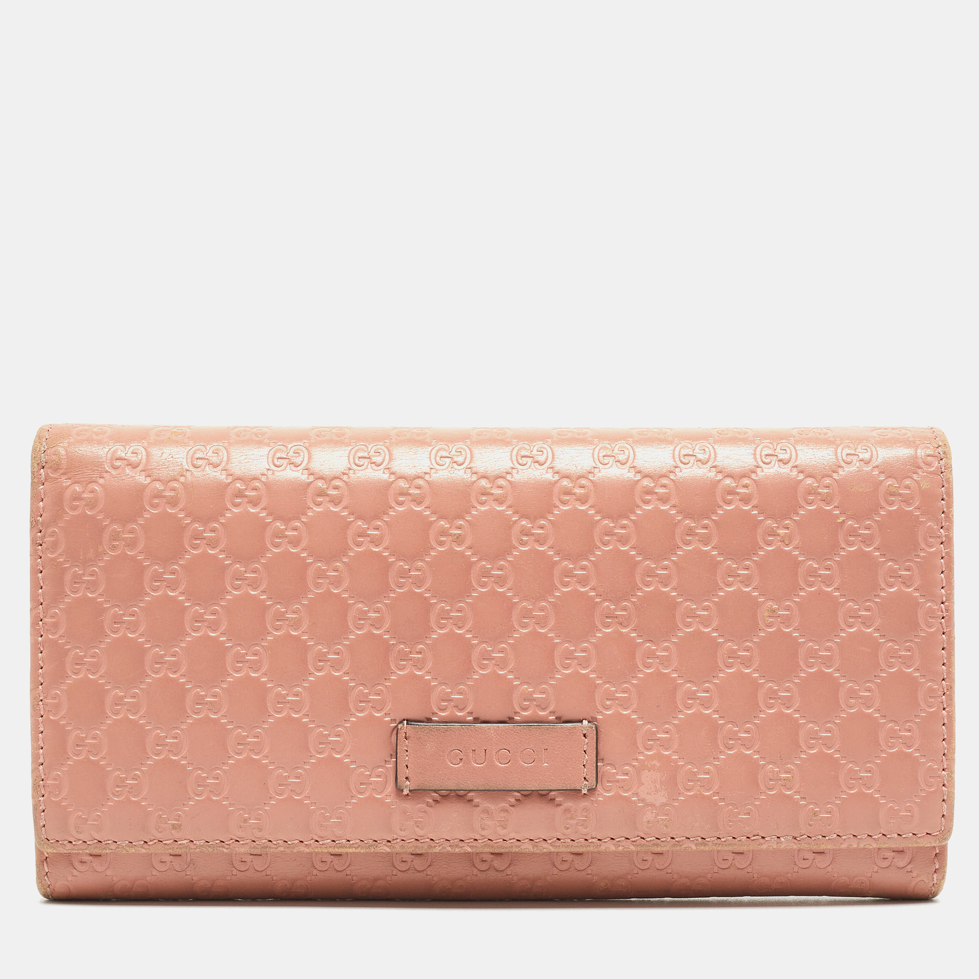 Gucci pink microgucissima leather flap continental wallet