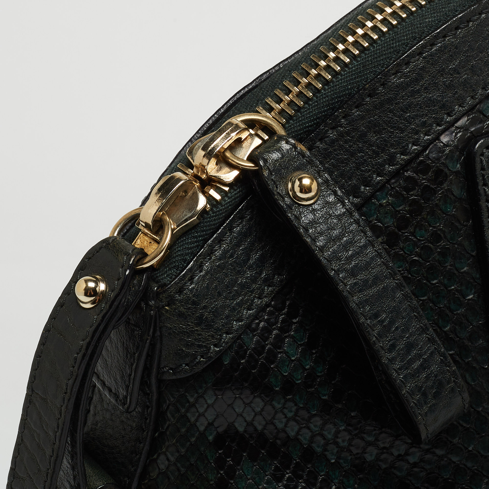 Gucci Green/Black Python Leather Convertible GG Charm Dome Satchel