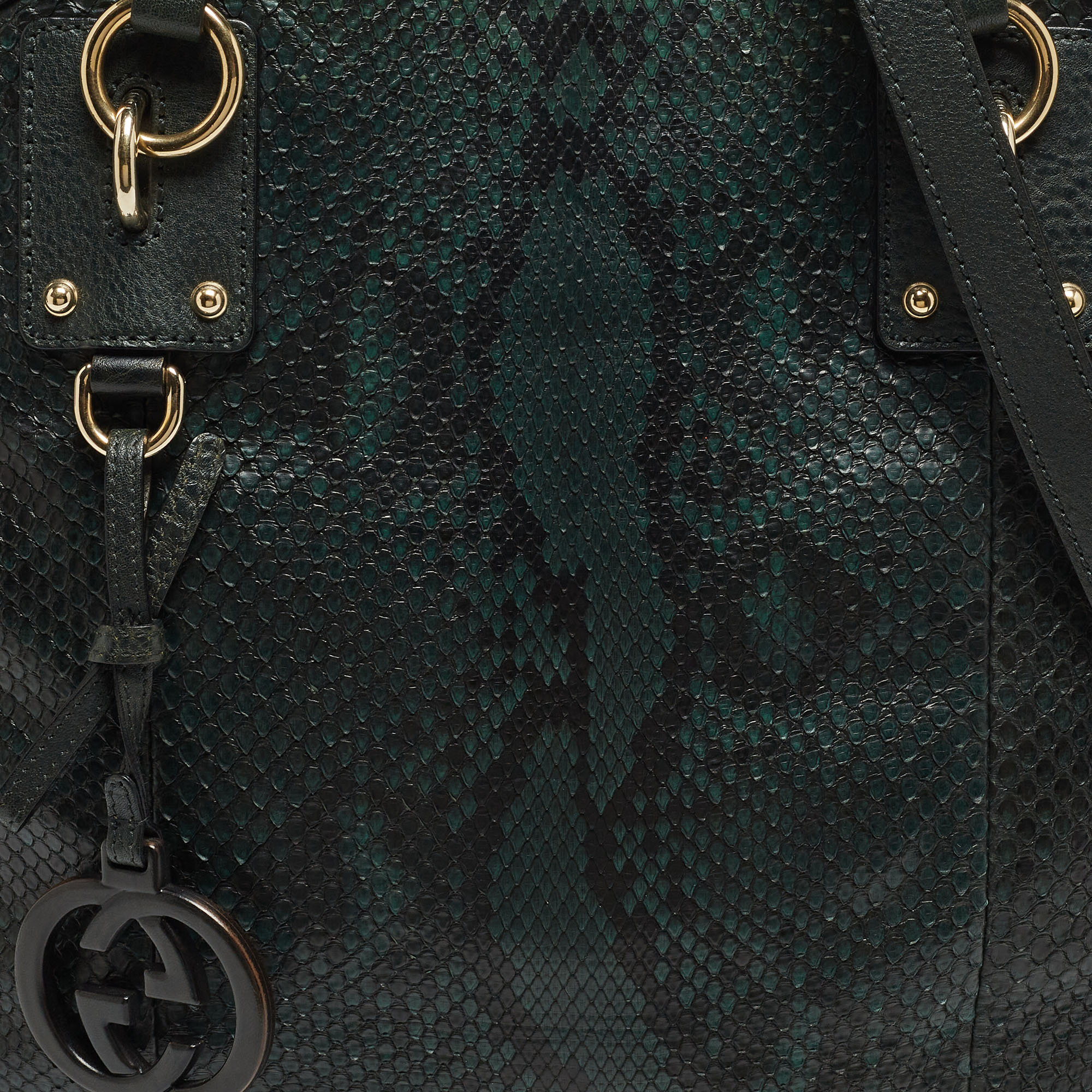 Gucci Green/Black Python Leather Convertible GG Charm Dome Satchel