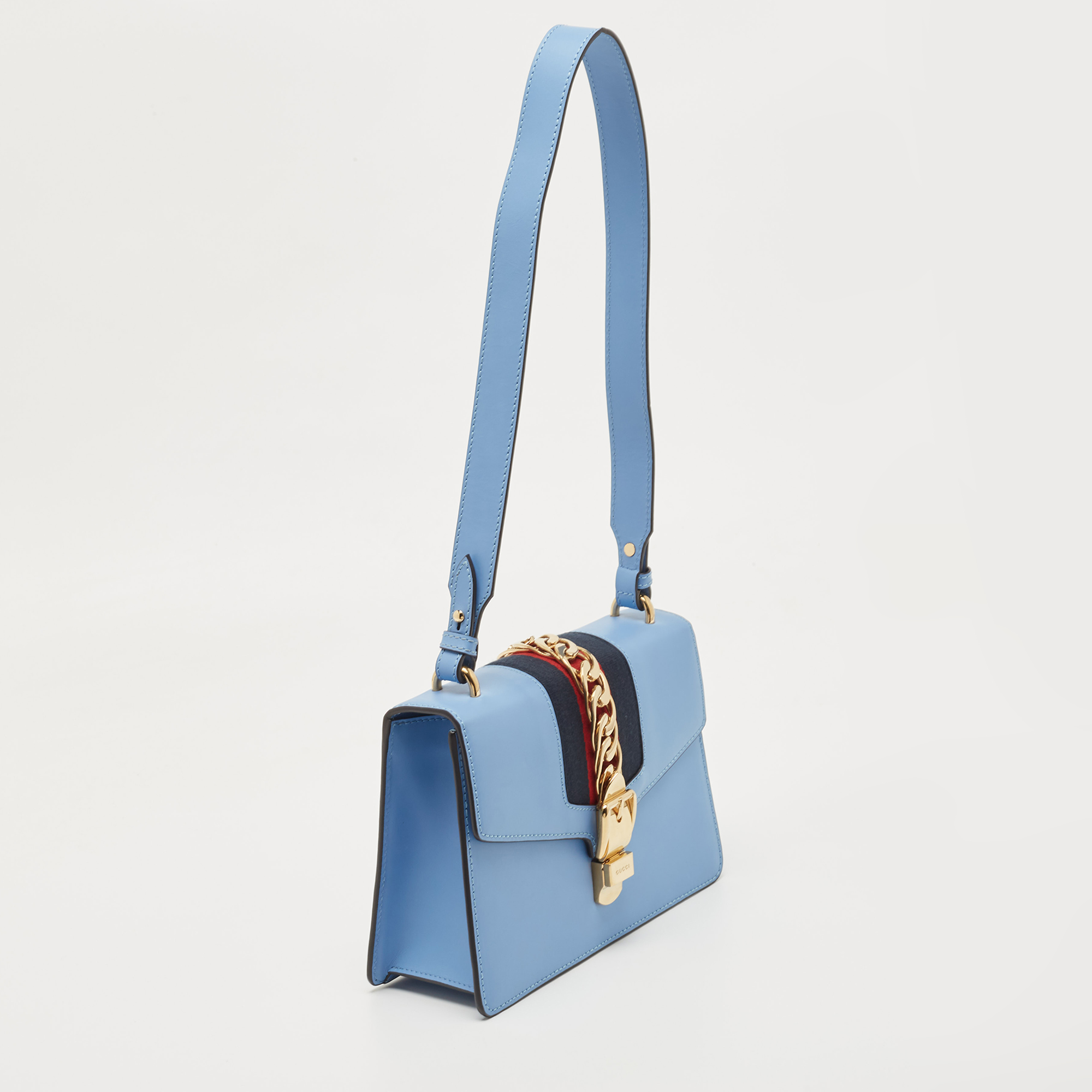 Gucci Blue Leather Small Web Sylvie Shoulder Bag