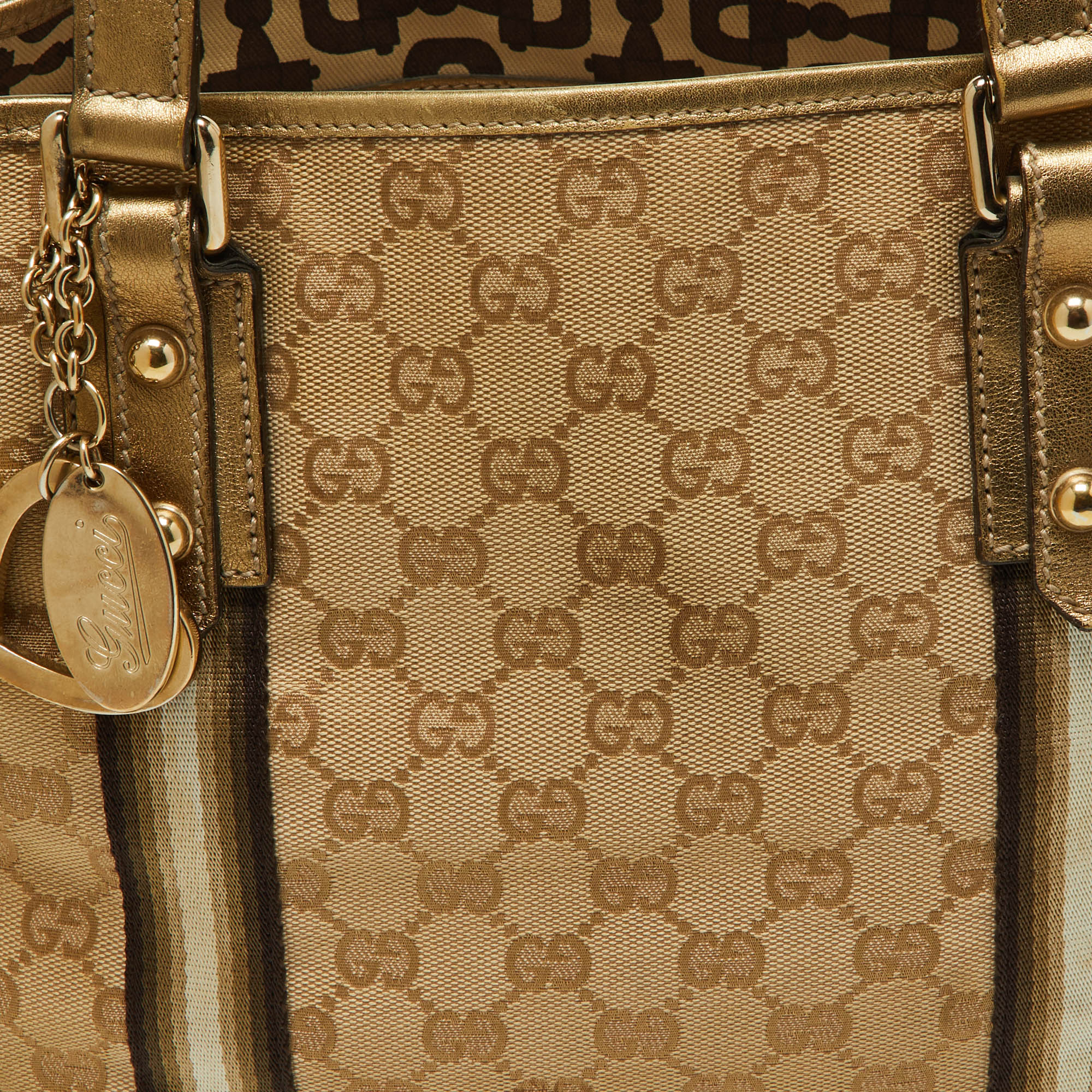 Gucci Gold/Beige GG Canvas And Leather Jolicoeur Tote