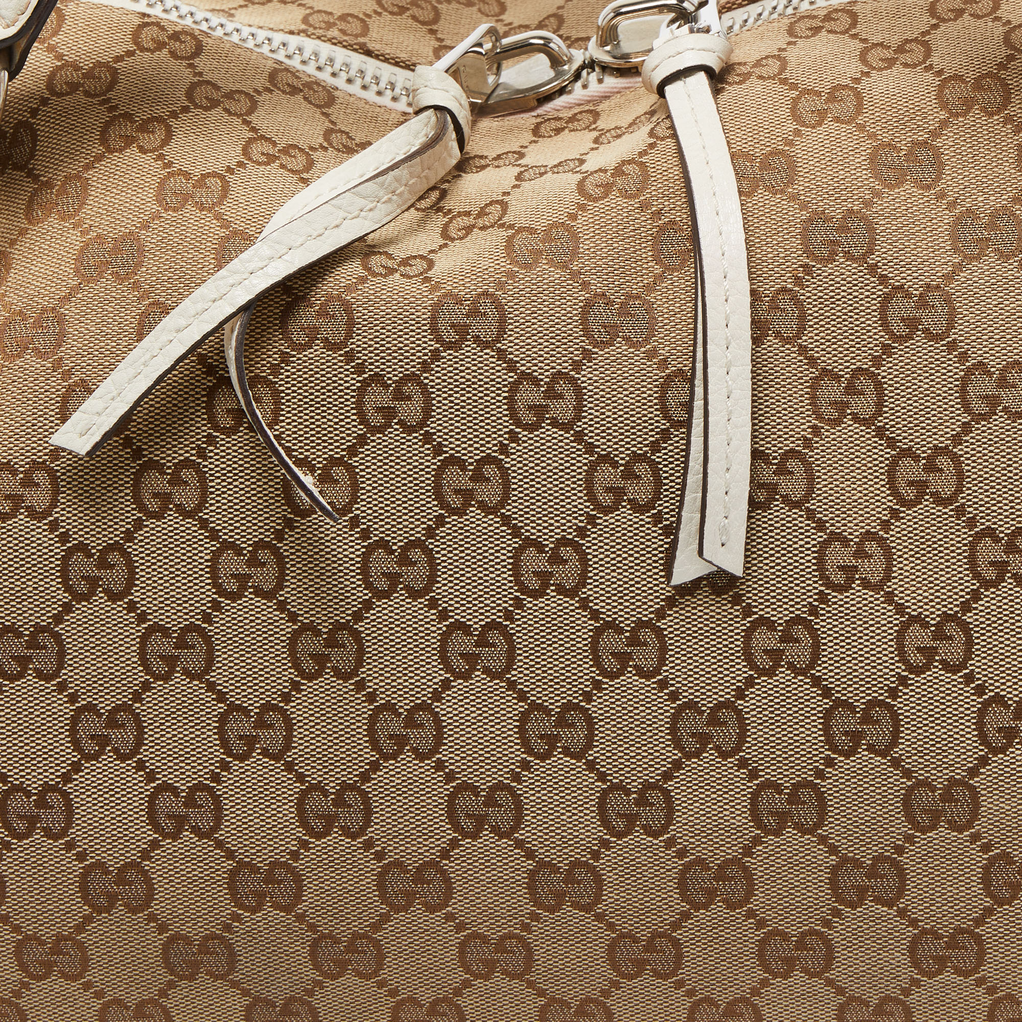 Gucci Beige GG Canvas And Leather Bamboo Bar Shoulder Bag