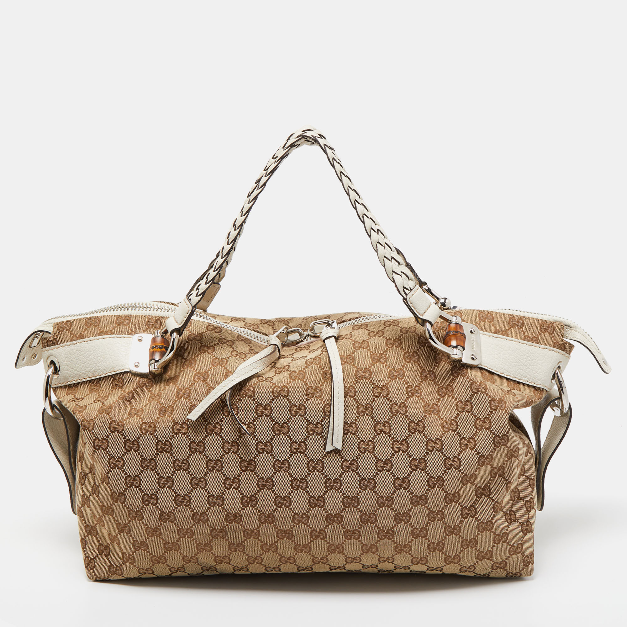 Gucci Beige GG Canvas And Leather Bamboo Bar Shoulder Bag