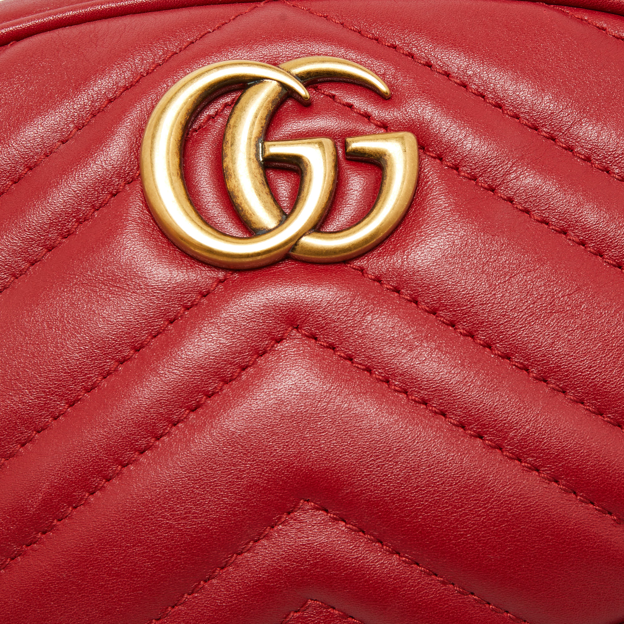 Gucci Red Matelasse Leather GG Marmont Belt Bag