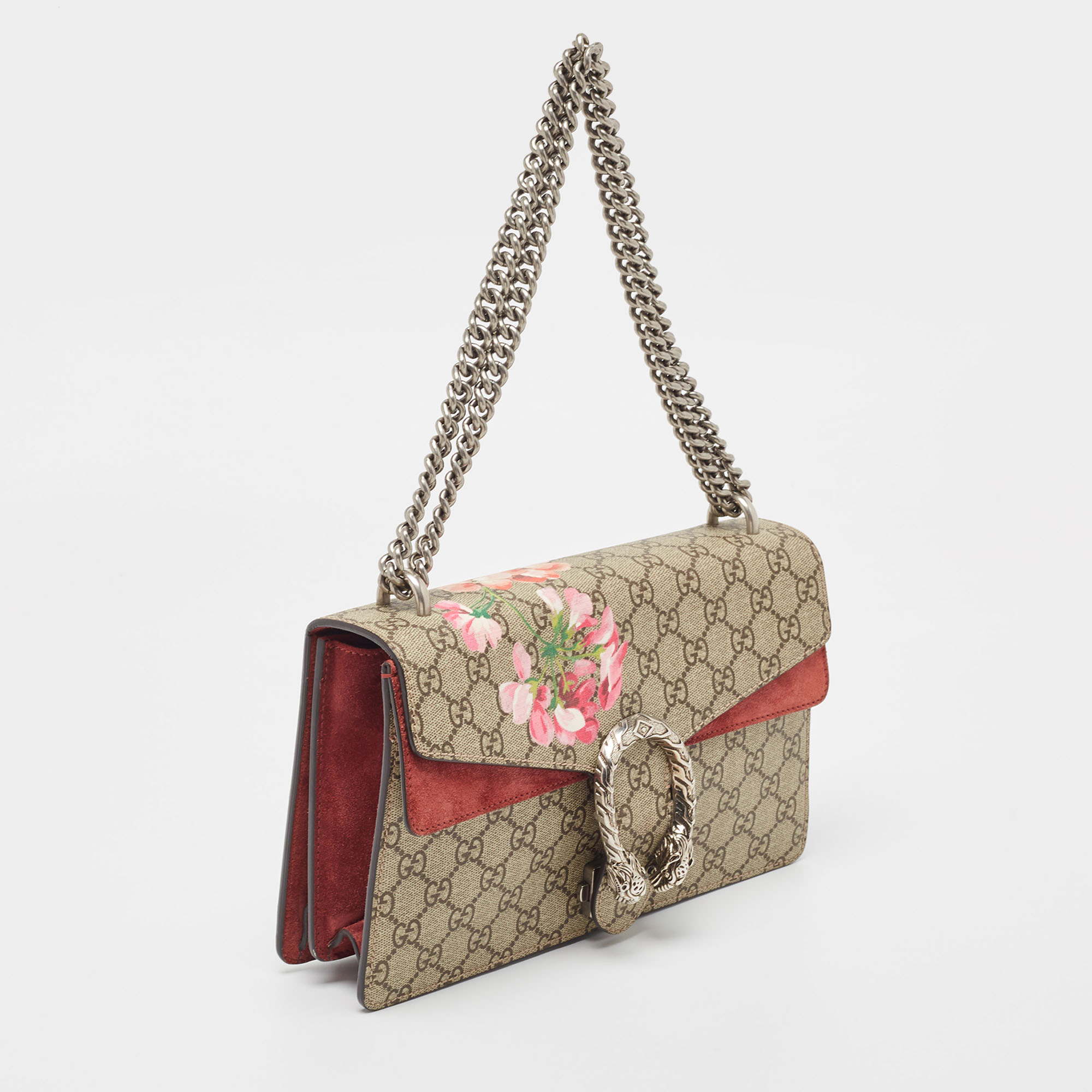 Gucci Beige/Red GG Supreme And Suede Small Dionysus Shoulder Bag