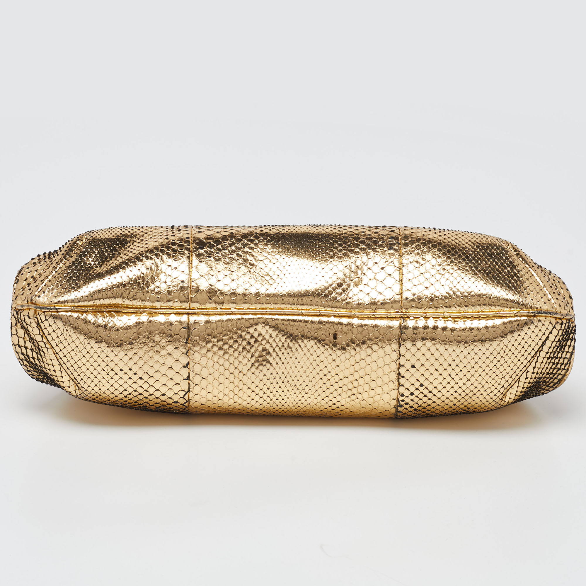 Gucci Gold Watersnake Leather Serpent Buckle Frame Clutch