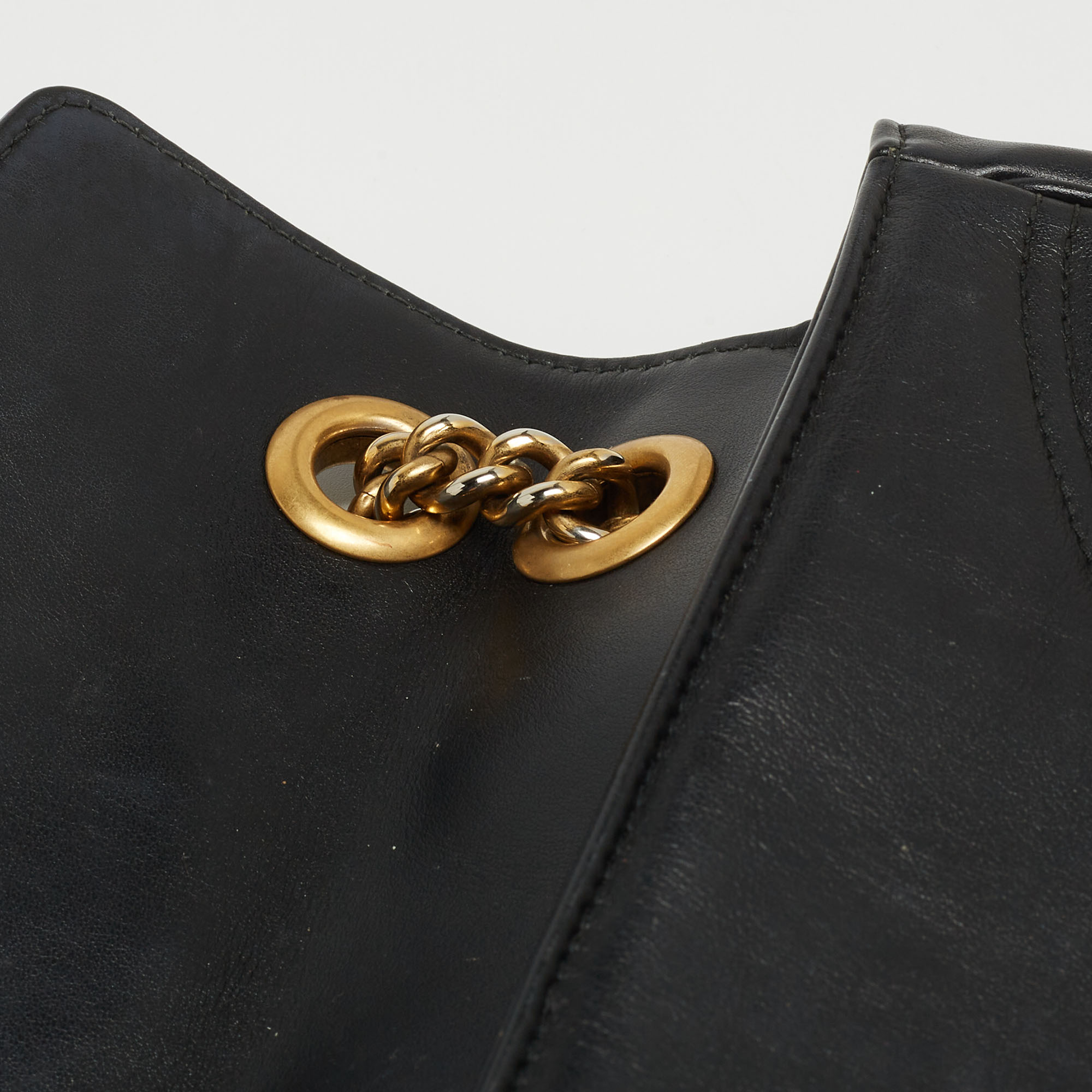Gucci Black Matelasse Leather Mini GG Marmont Crossbody Bag