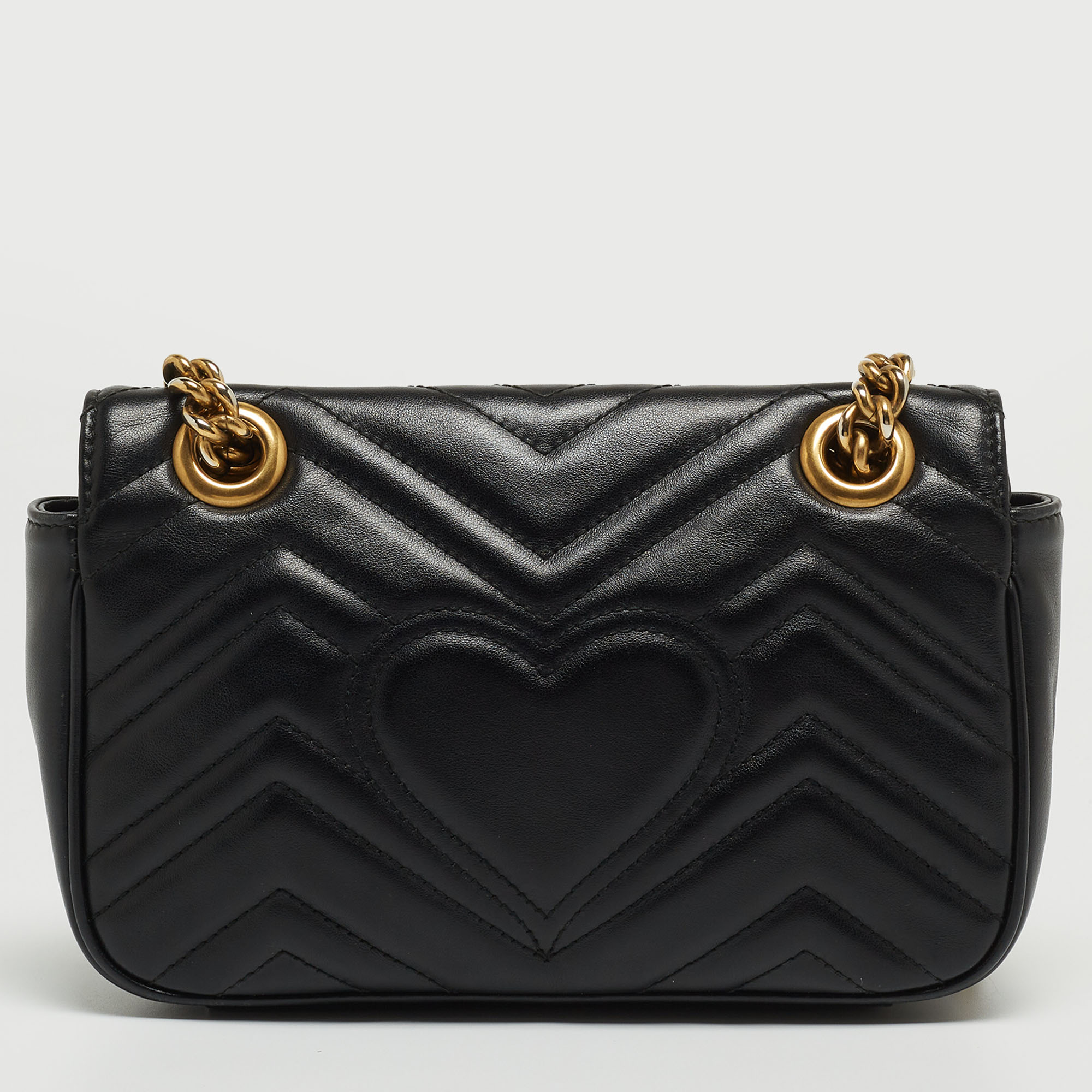 Gucci Black Matelasse Leather Mini GG Marmont Crossbody Bag