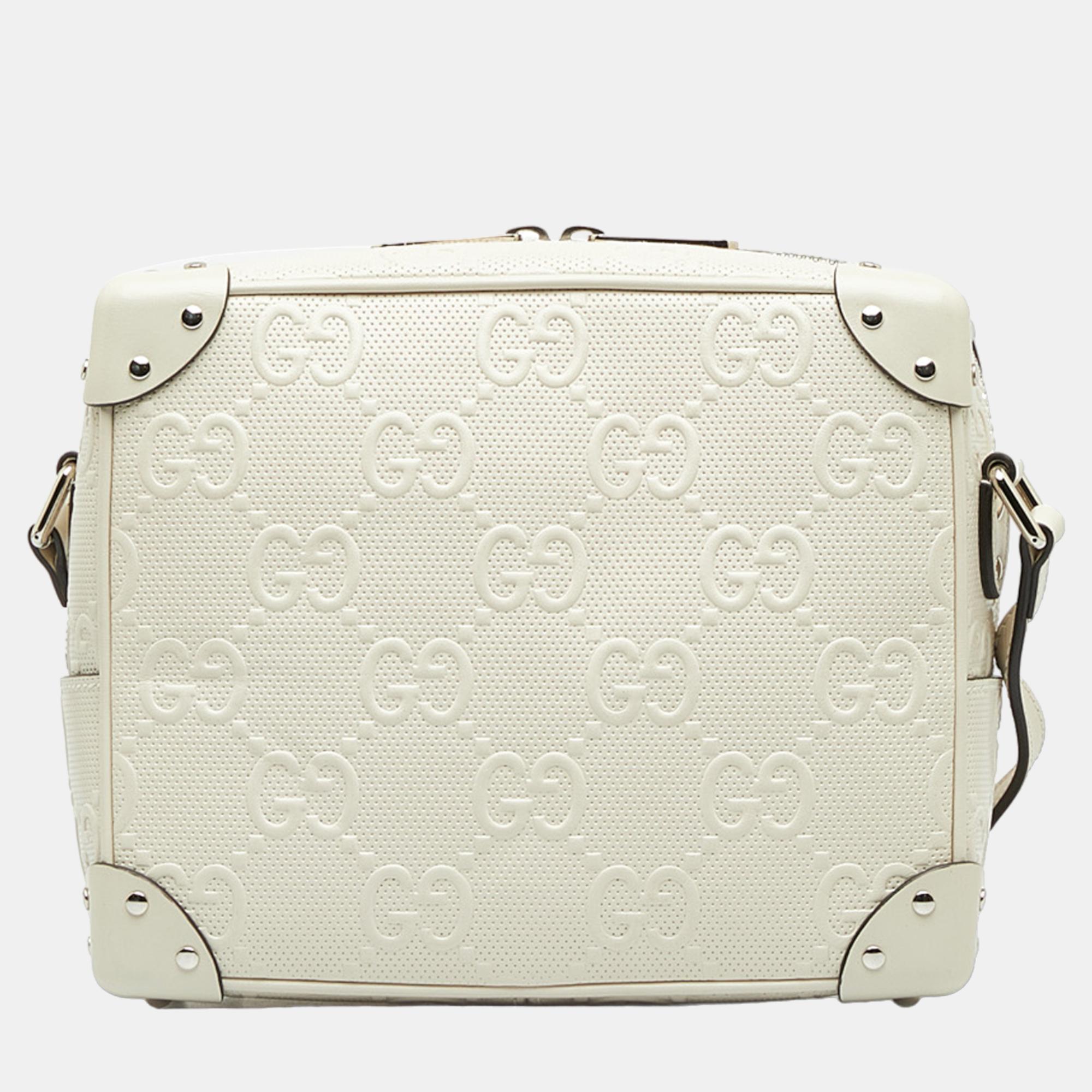 Gucci White GG Embossed Perforated Square Bag