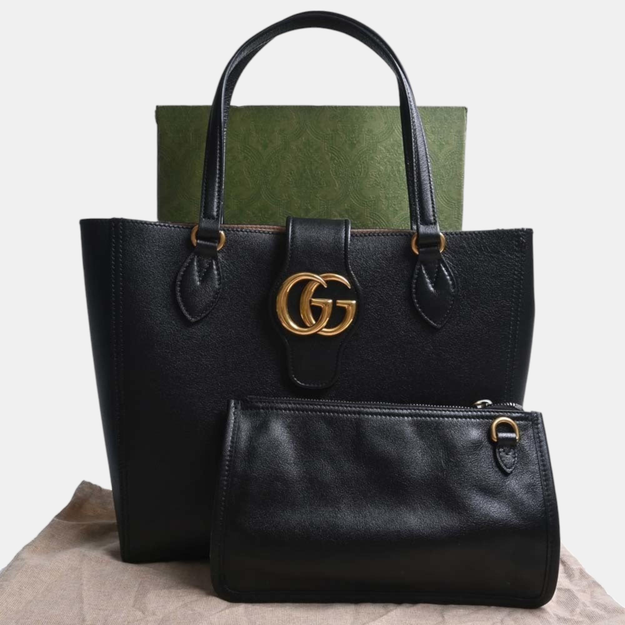 Gucci Black Leather Small Dahlia Tote Bag