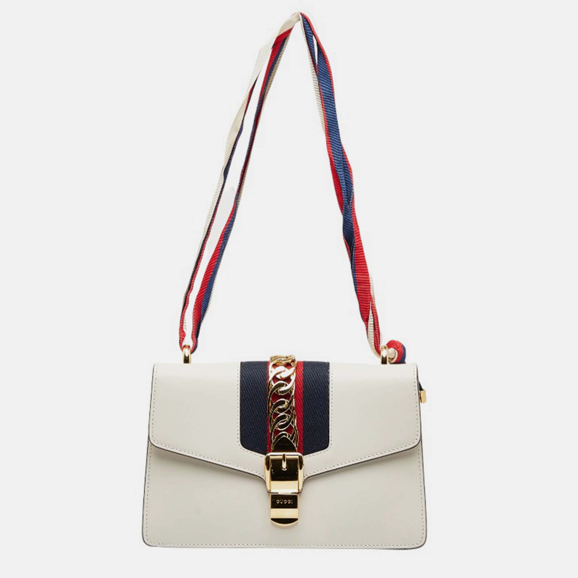 Gucci White Leather Small Sylvie Shoulder Bag