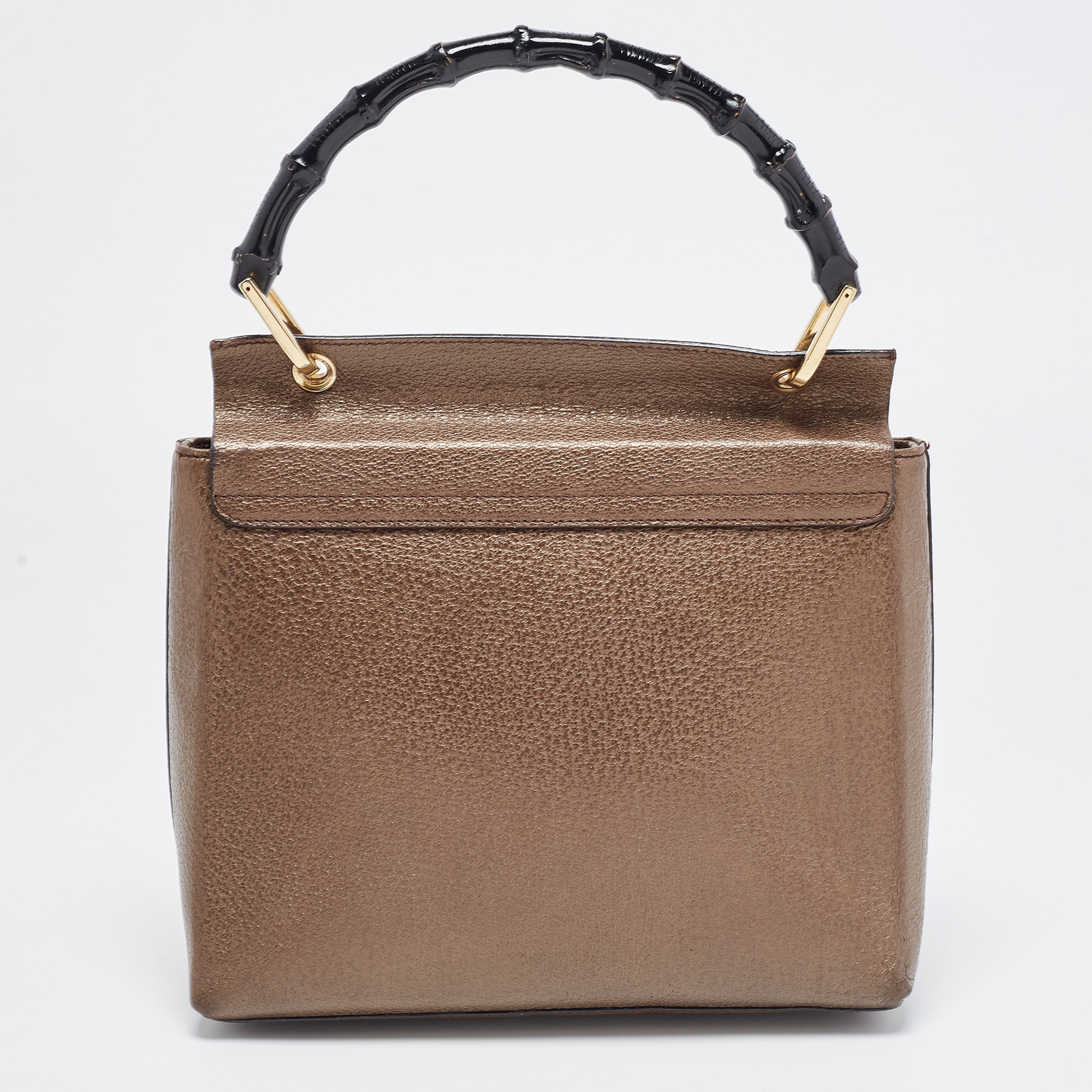 Gucci Bronze Leather Bamboo Flap Top Handle Bag