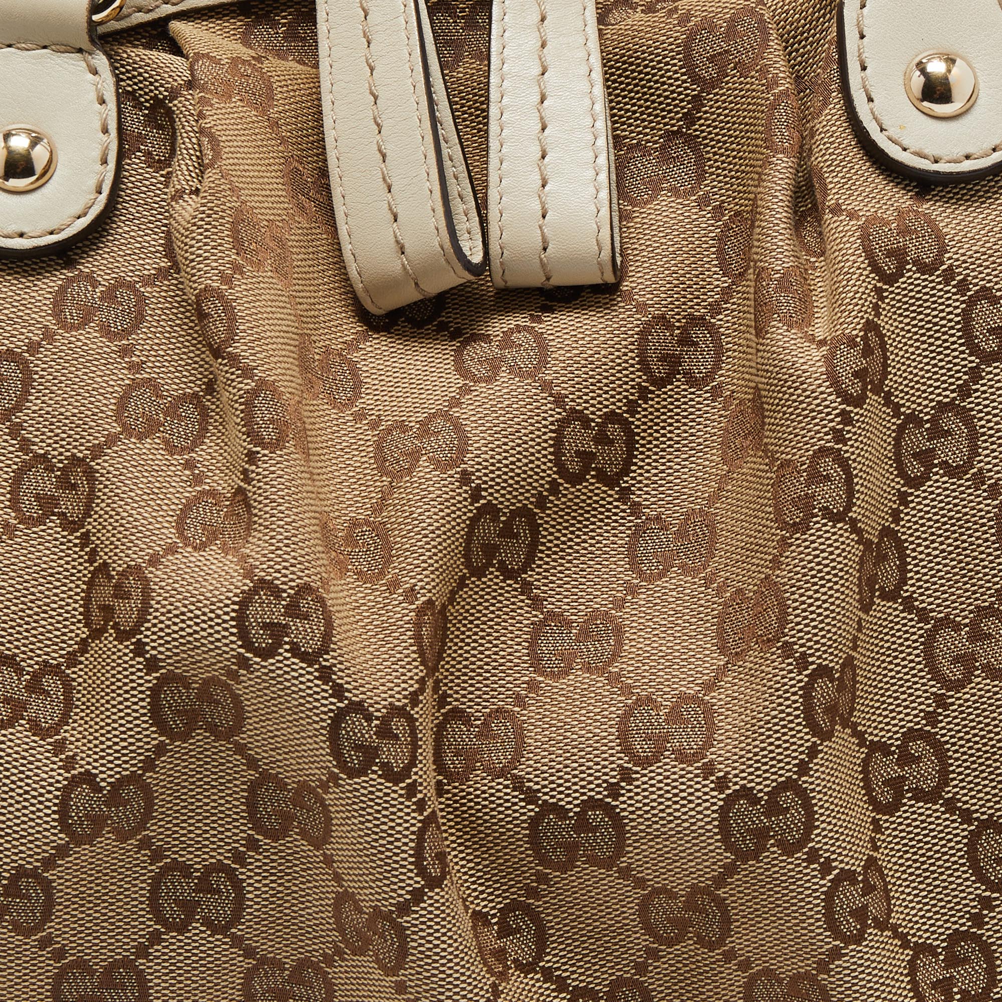 Gucci Off White/Beige GG Canvas And Leather Medium Sukey Boston Bag
