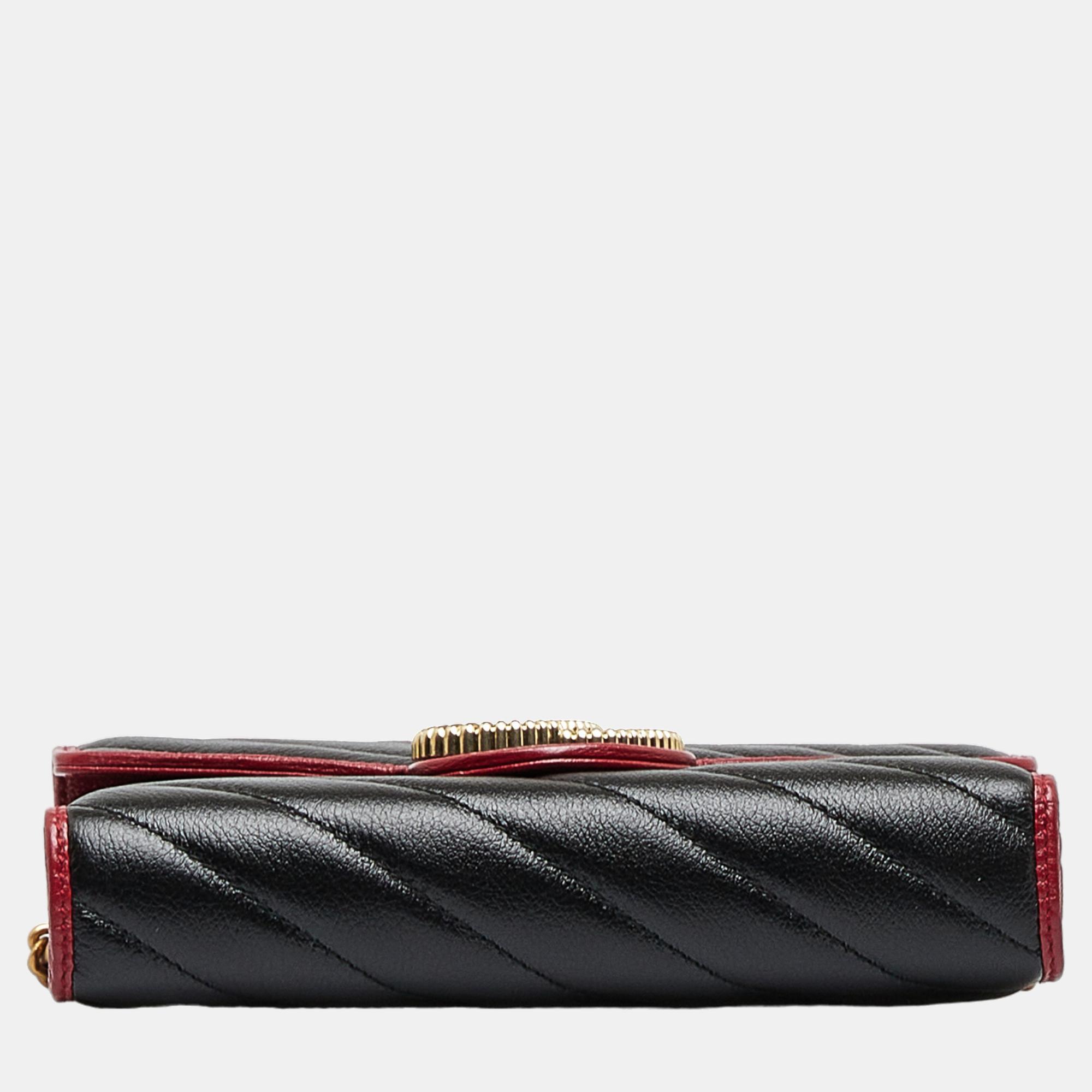 Gucci Black GG Marmont Torchon Wallet On Chain