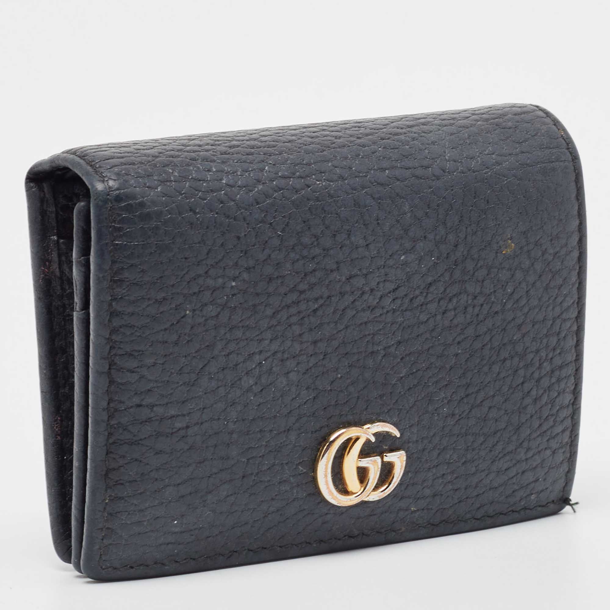Gucci Black Leather GG Marmont Flap Card Case