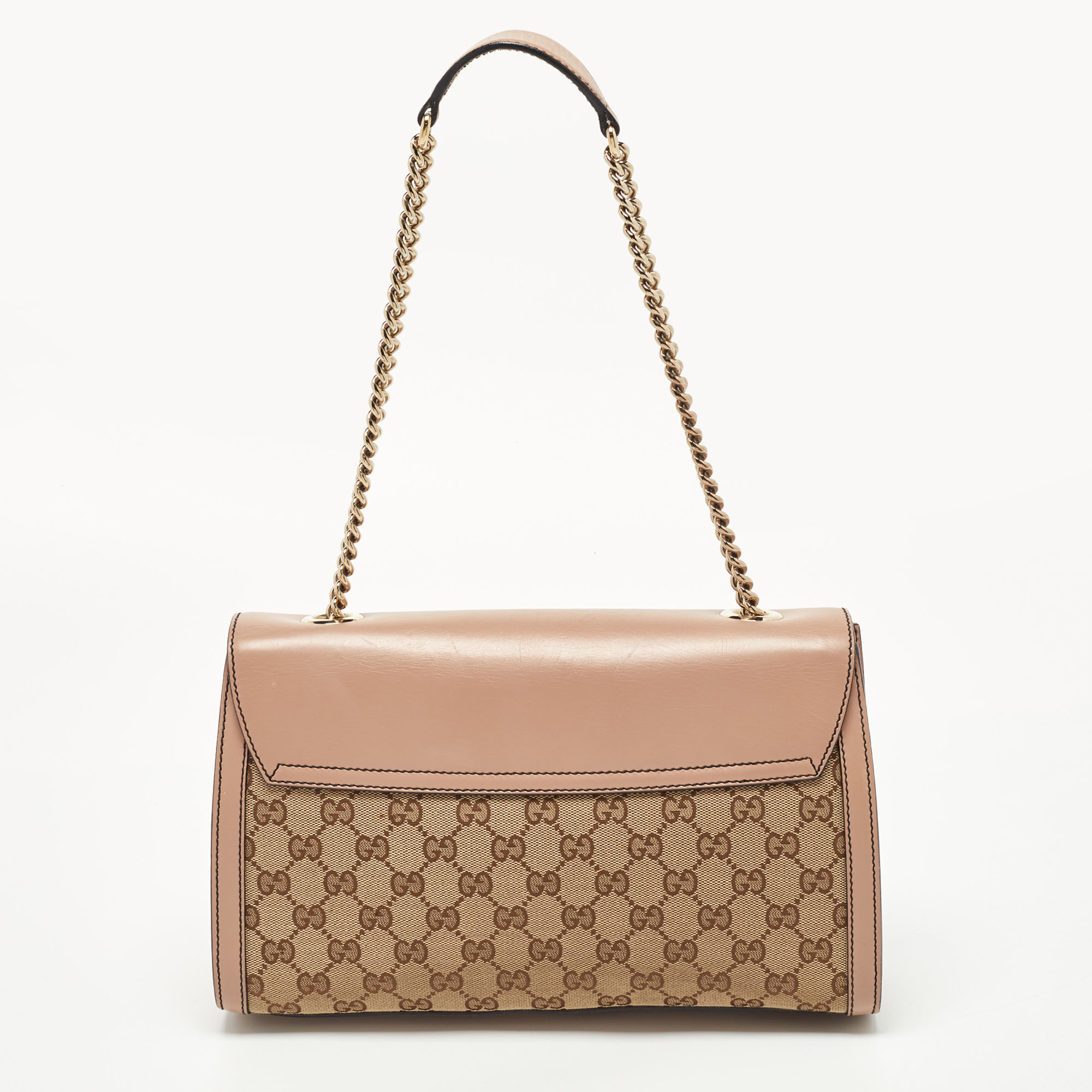 Gucci Beige/Pink GG Canvas And Leather Medium Emily Chain Shoulder Bag