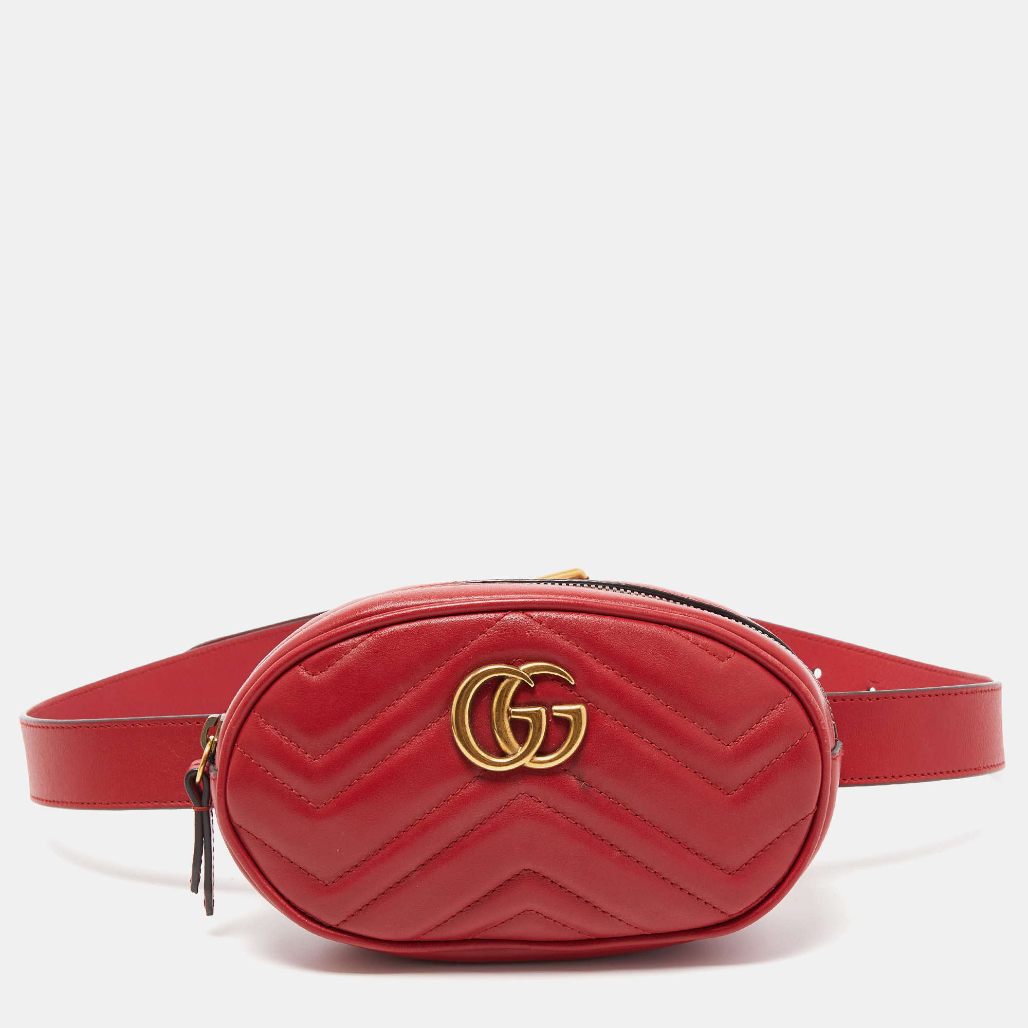Gucci red matelass&eacute; leather gg marmont belt bag