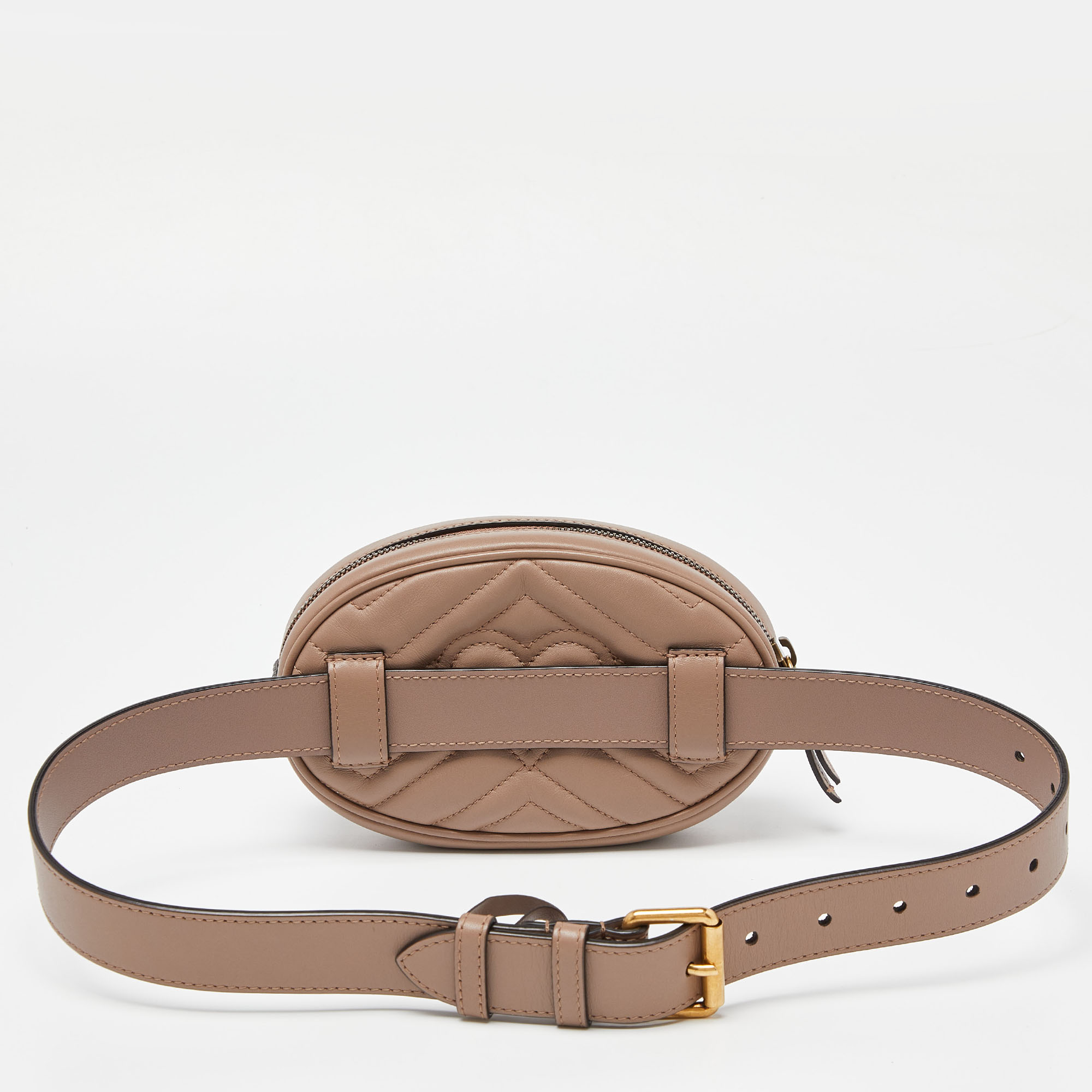 Gucci Beige Matelassé Leather Mini GG Marmont Belt Bag