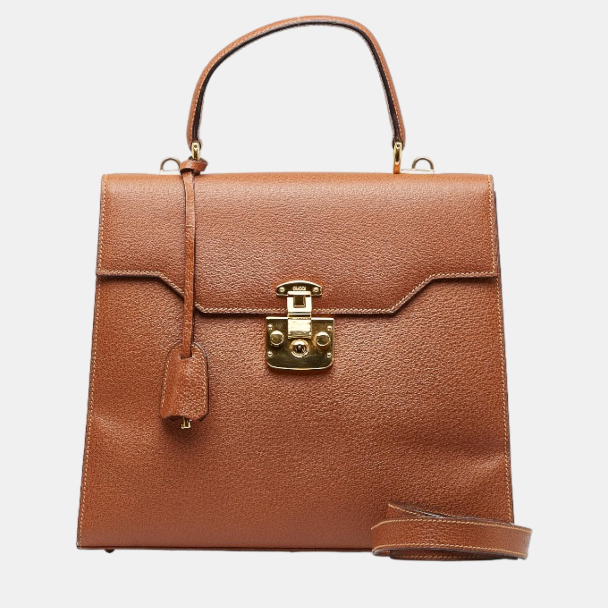 Gucci Brown Lady Lock Leather Handbag
