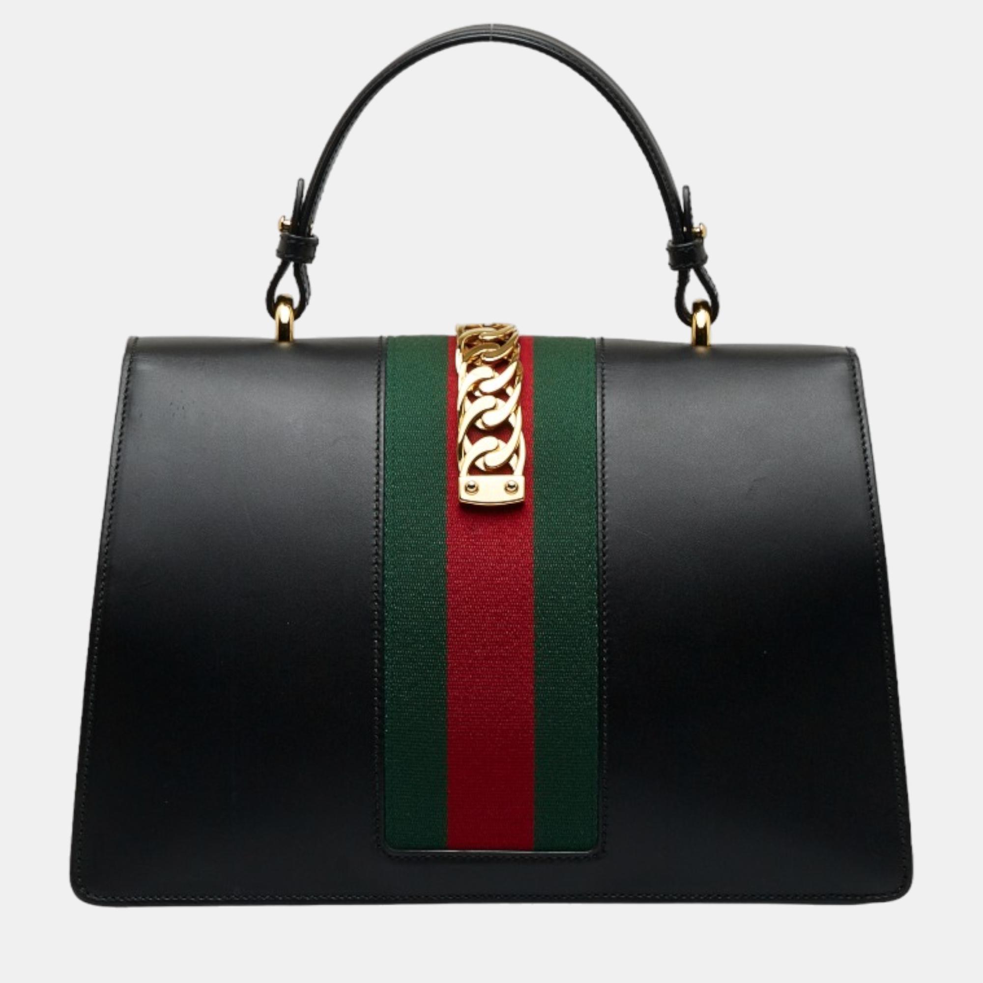 Gucci Black Leather Medium Sylvie Top Handle Bag