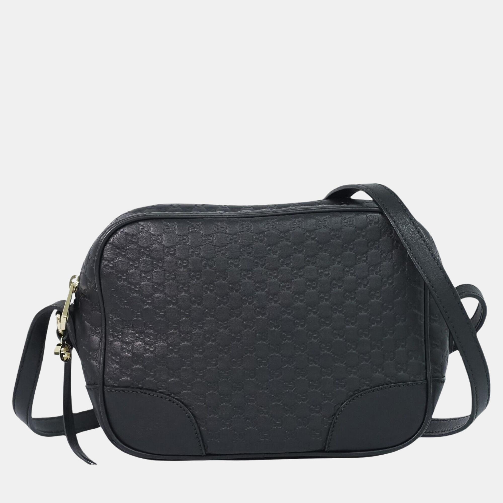 Gucci Black Leather Microguccissima Mini Bree Crossbody Bag