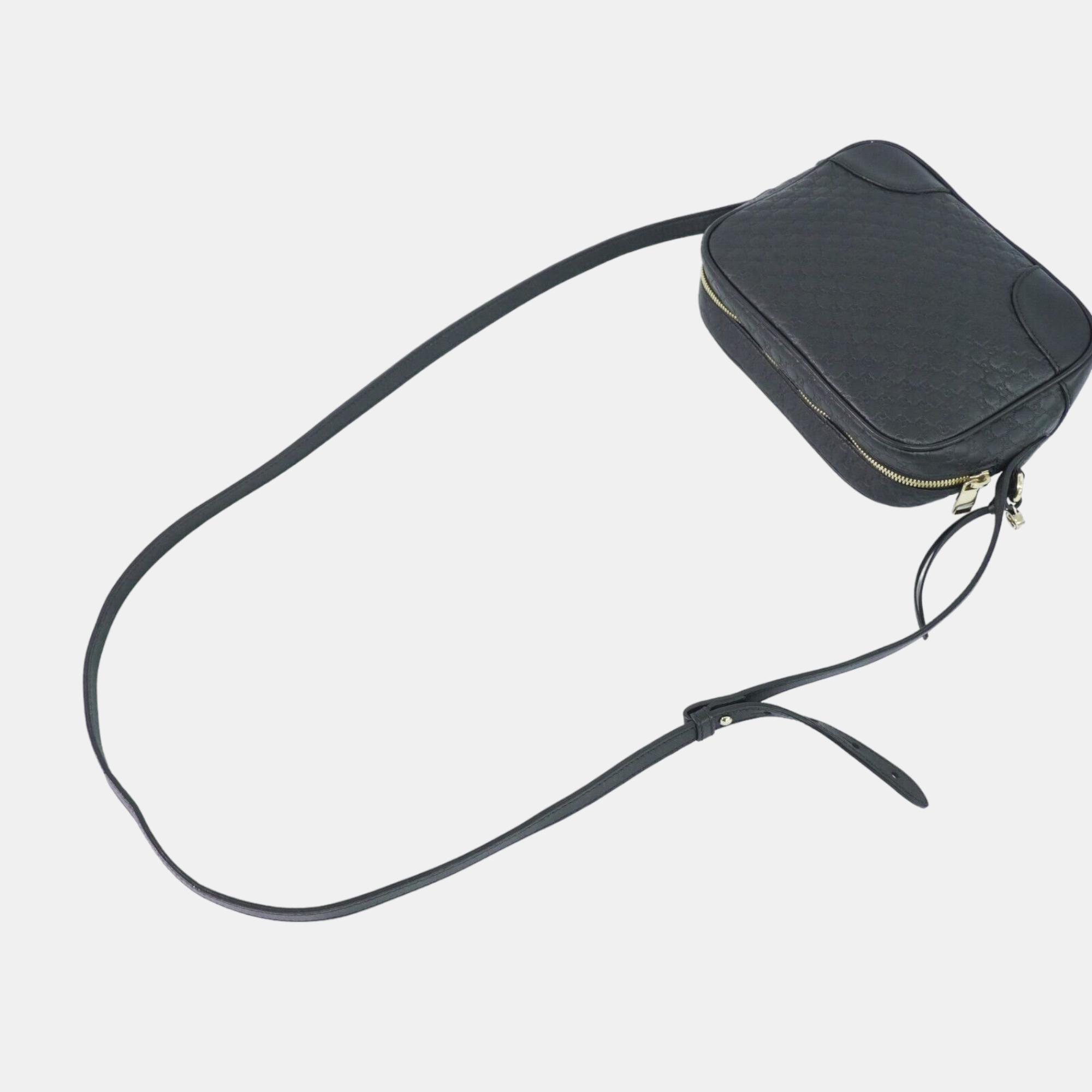 Gucci Black Leather Microguccissima Mini Bree Crossbody Bag