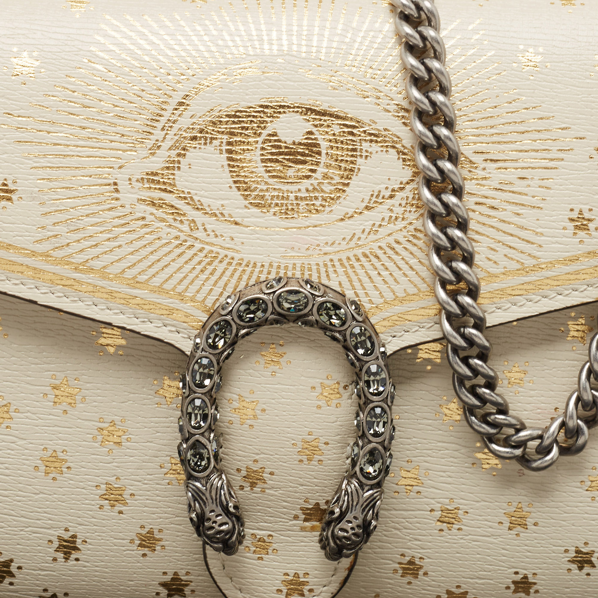 Gucci White/Gold Leather Mini Dionysus Evil Eye Shoulder Bag