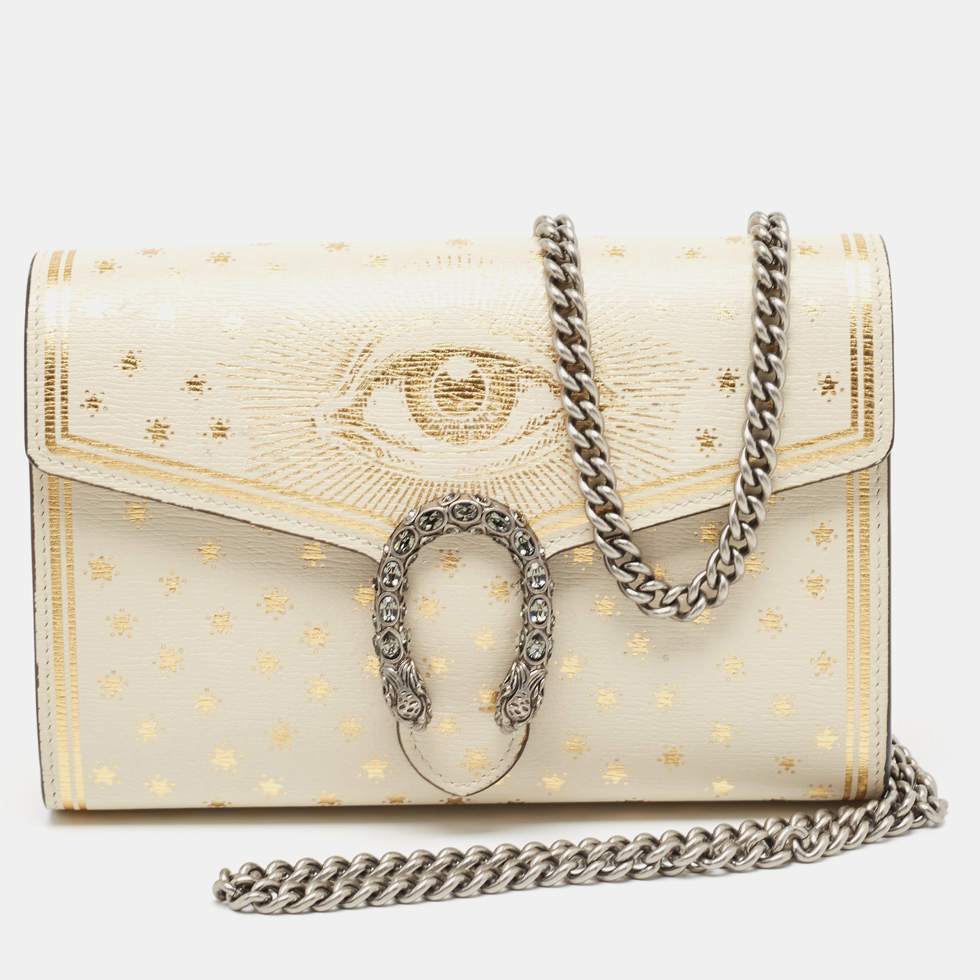 Gucci White/Gold Leather Mini Dionysus Evil Eye Shoulder Bag
