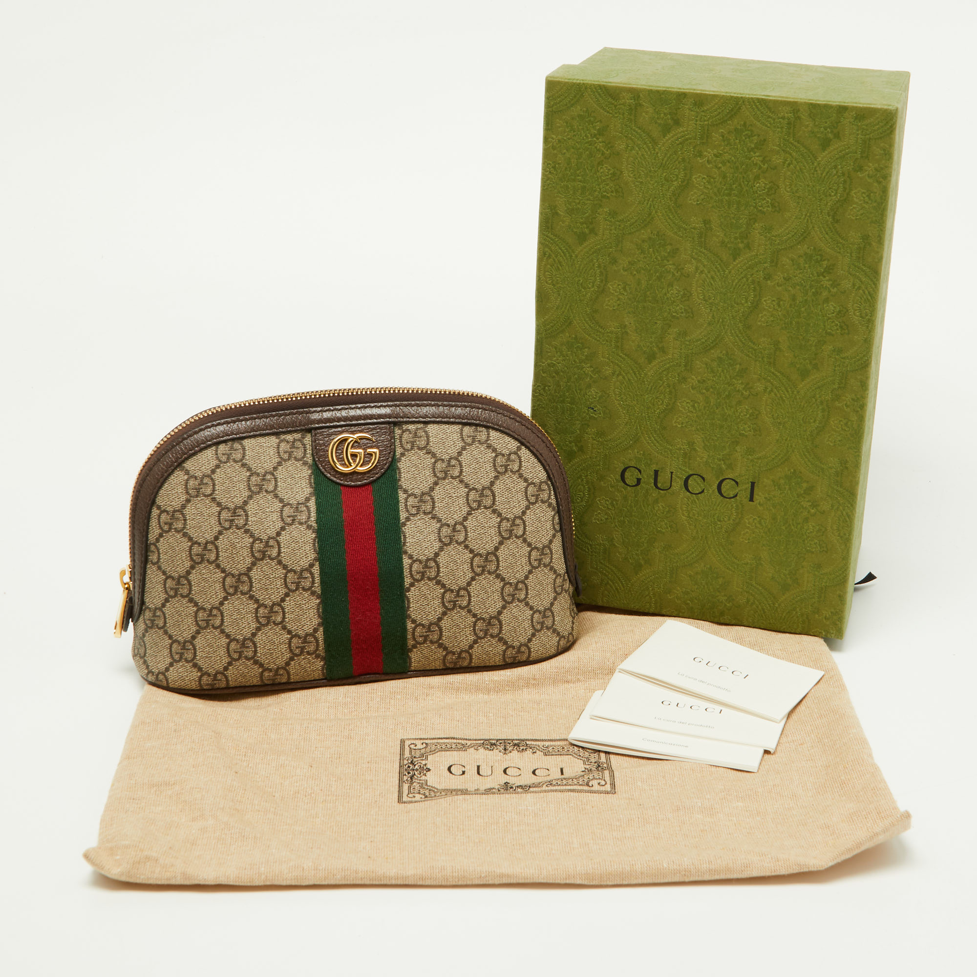 Gucci Beige GG Supreme Canvas And Leather Pouch