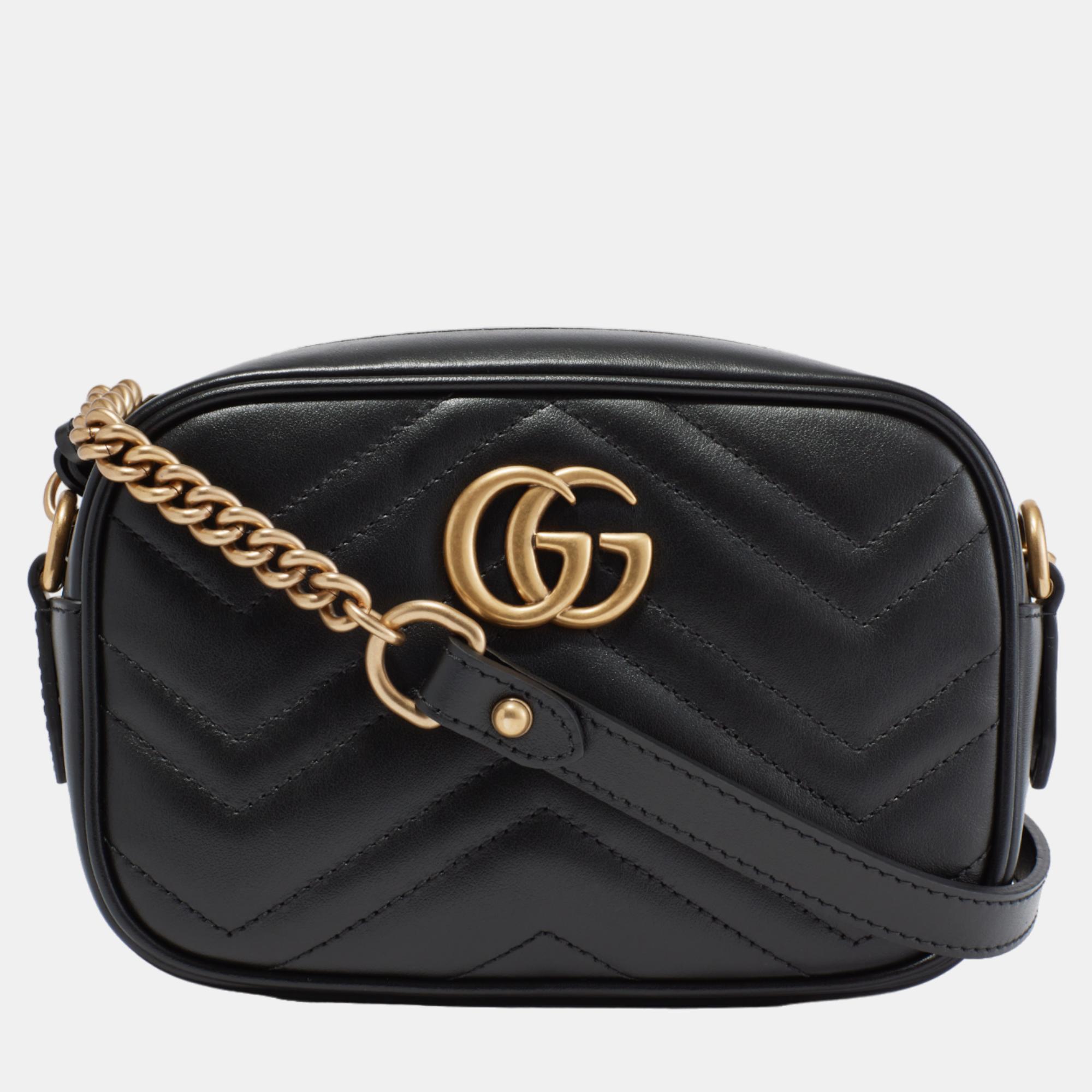 Gucci GG Marmont Small Quilted Camera Bag Black With Gold-Tone Trim