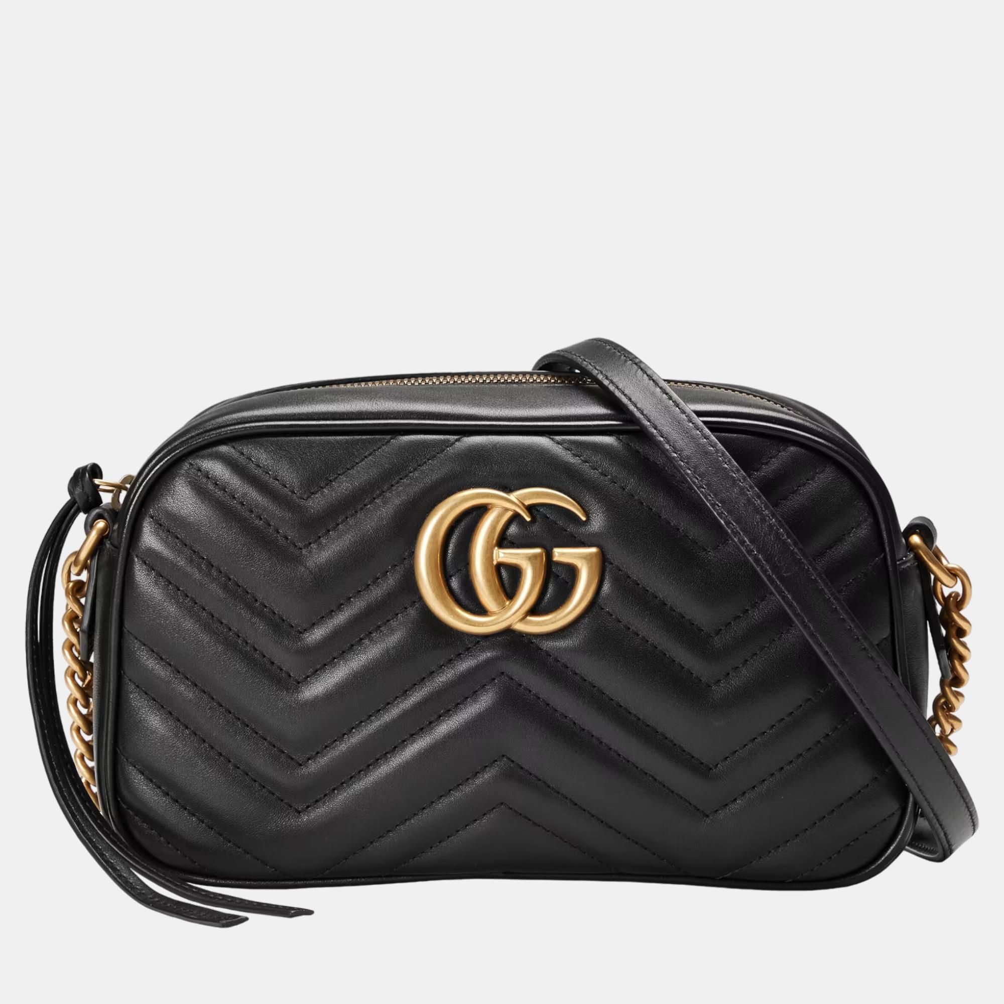 Gucci GG Marmont Small Quilted Camera Bag Black With Gold-Tone Trim