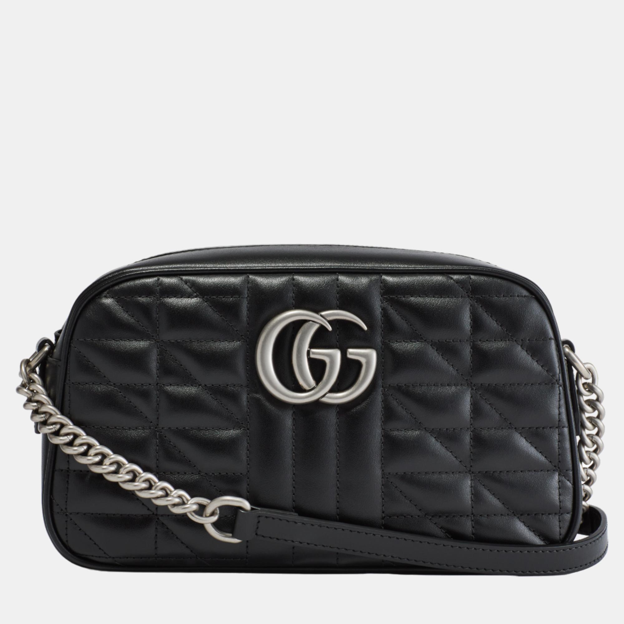 Gucci GG Marmont Small Quilted Camera Bag Antique Silver-toned Hardware