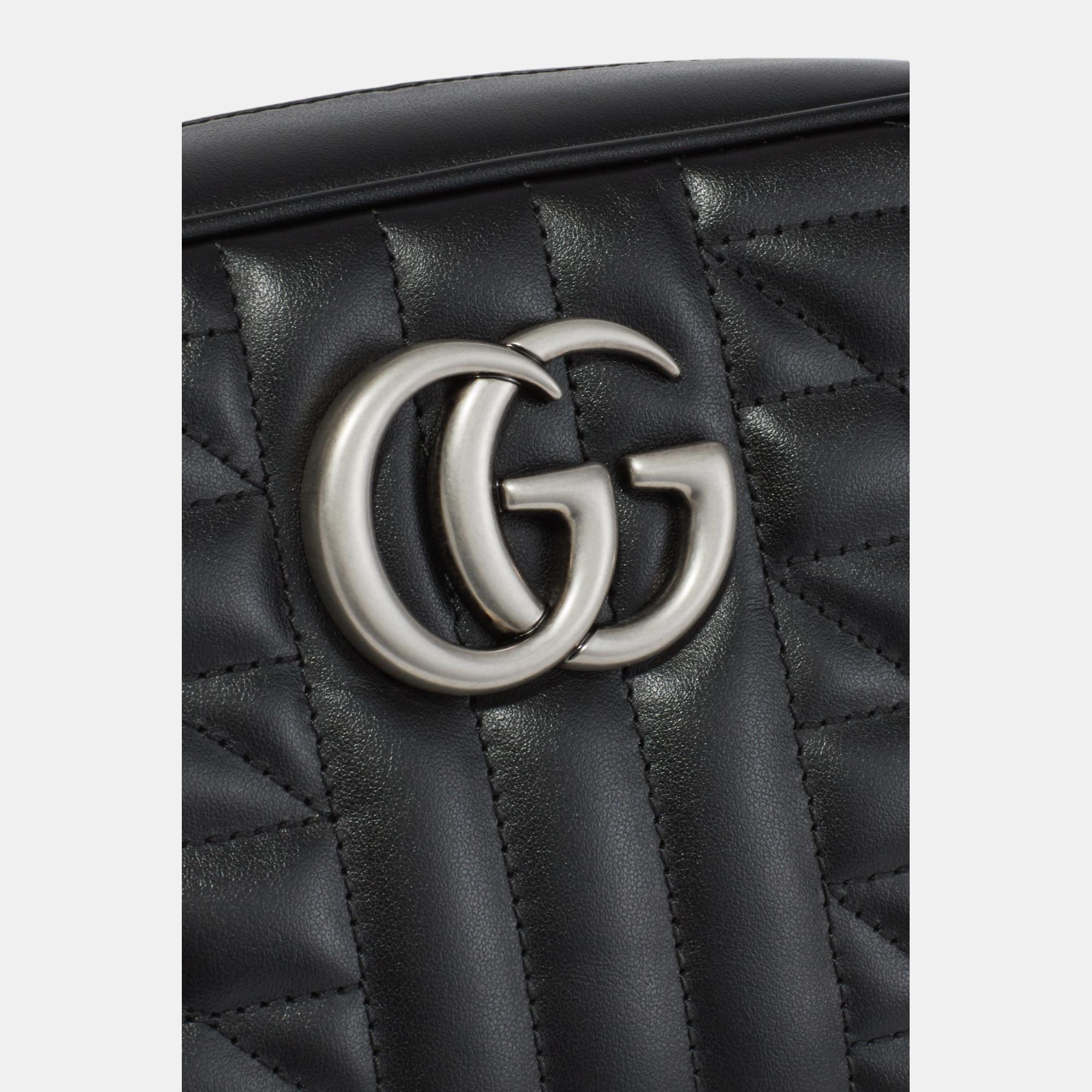Gucci GG Marmont Small Quilted Camera Bag Antique Silver-toned Hardware