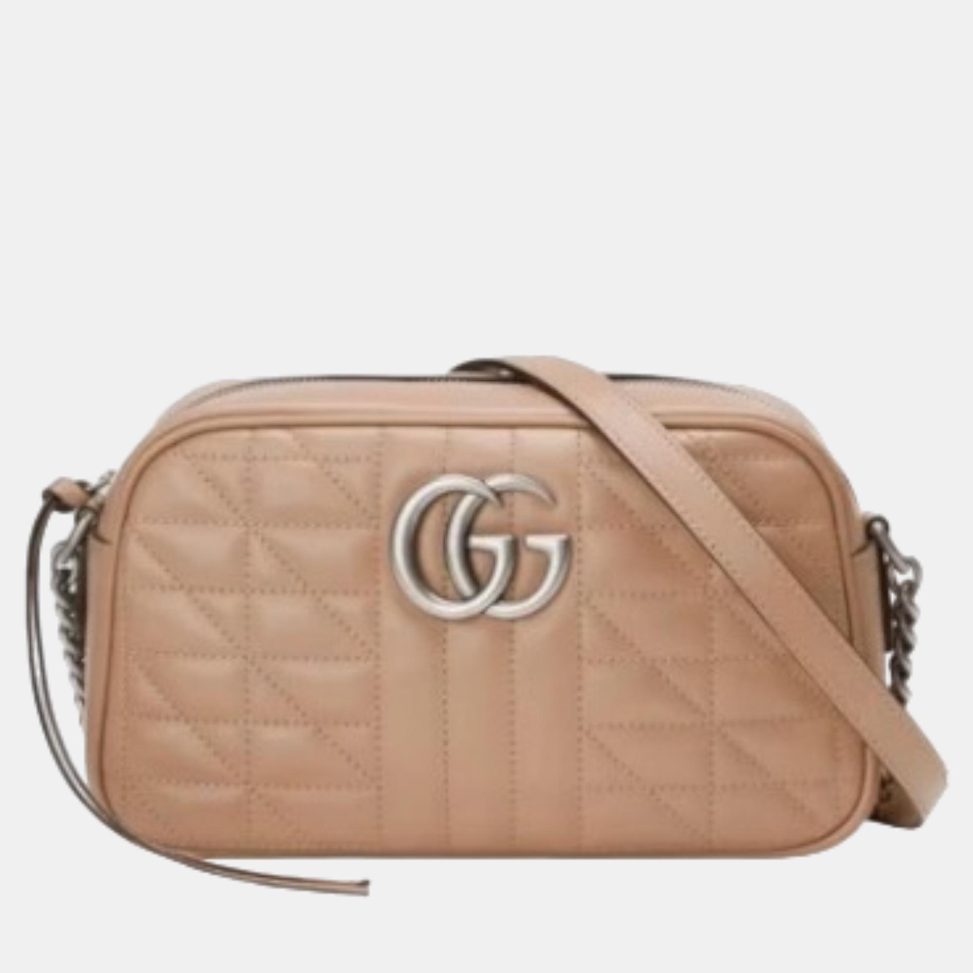 Gucci GG Marmont Mini Quilted Camera Bag Antique Silver-toned Hardware