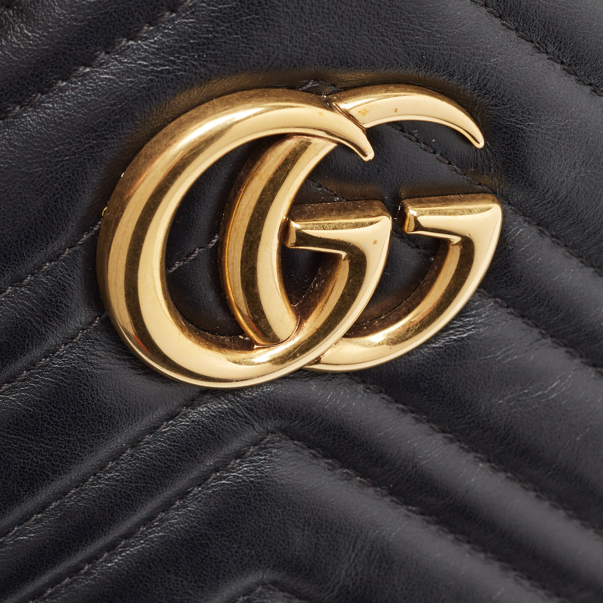Gucci Black Matelasse Leather Small GG Marmont Shoulder Bag
