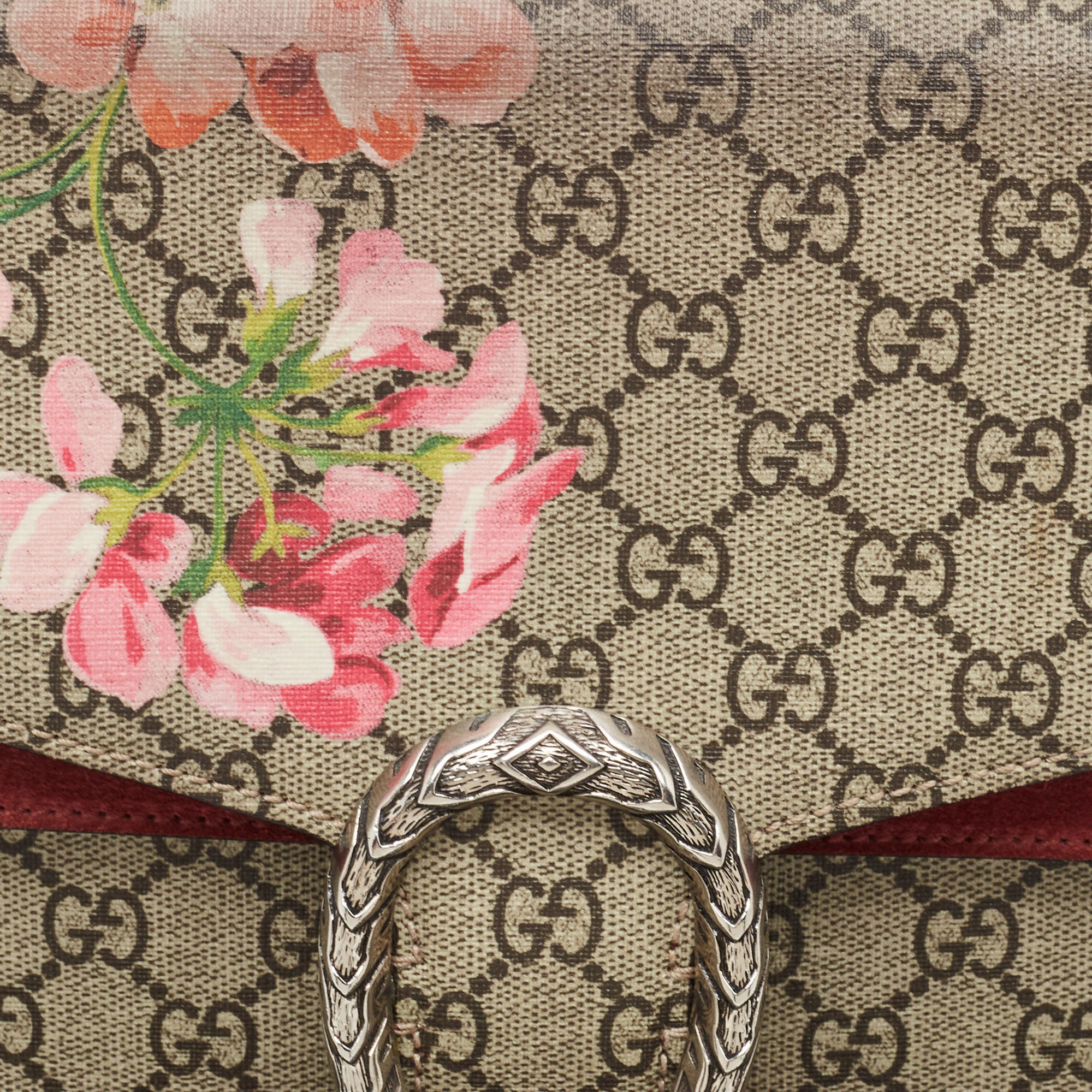 Gucci Beige/Maroon GG Supreme Blooms Print Canvas And Suede Medium Dionysus Shoulder Bag
