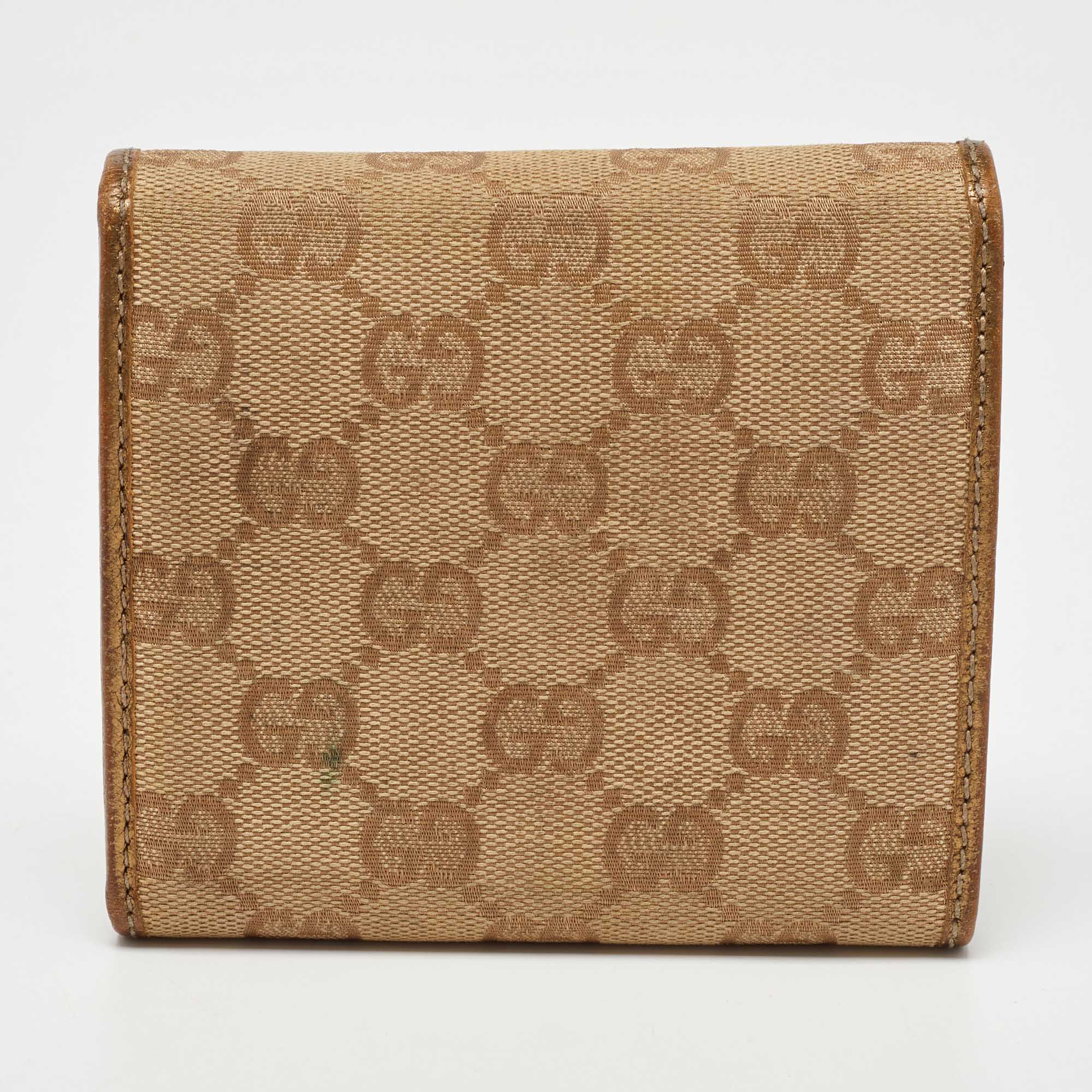 Gucci Beige/Gold GG Canvas And Leather Princy Trifold Wallet