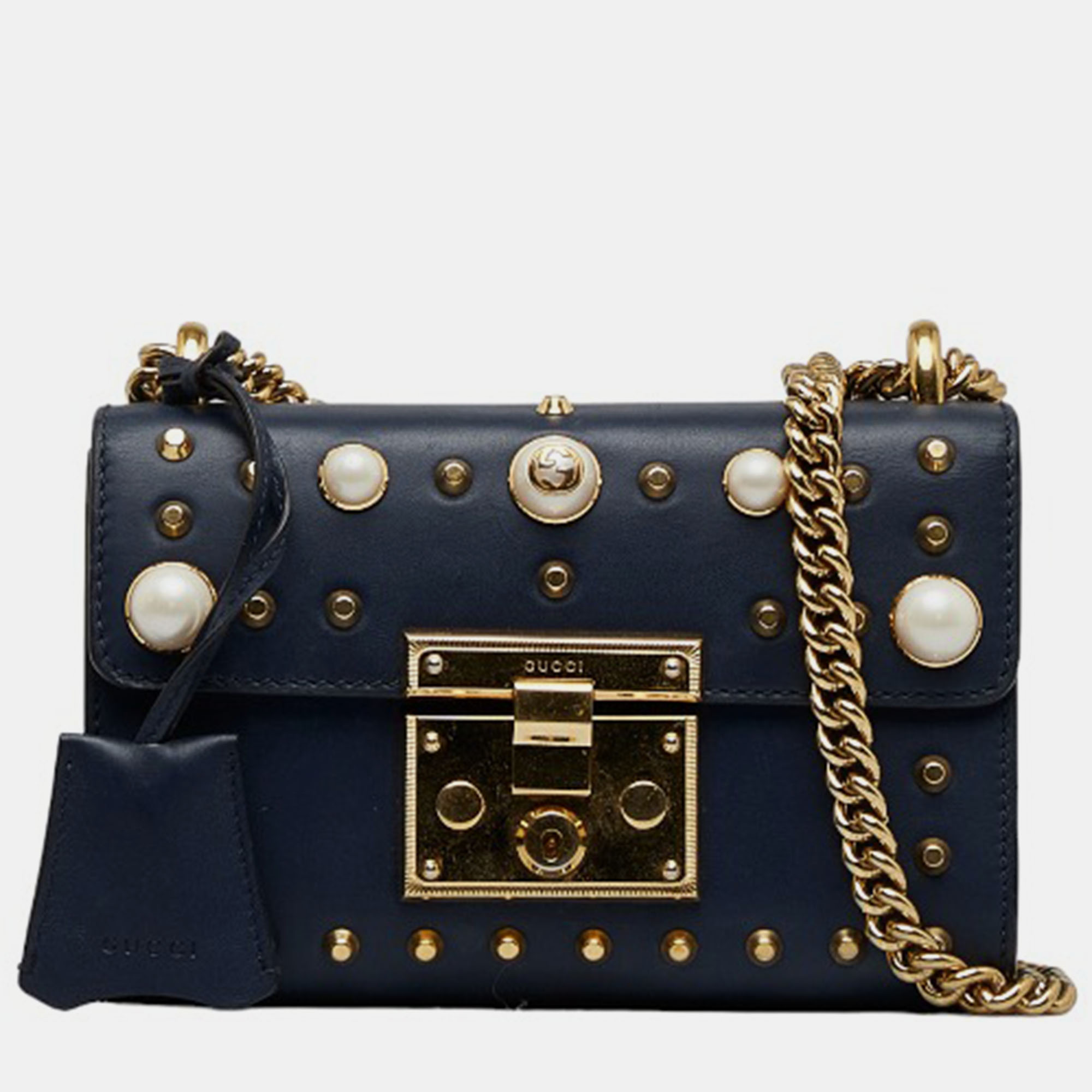 Gucci Blue Leather Small Studded Padlock Shoulder Bag